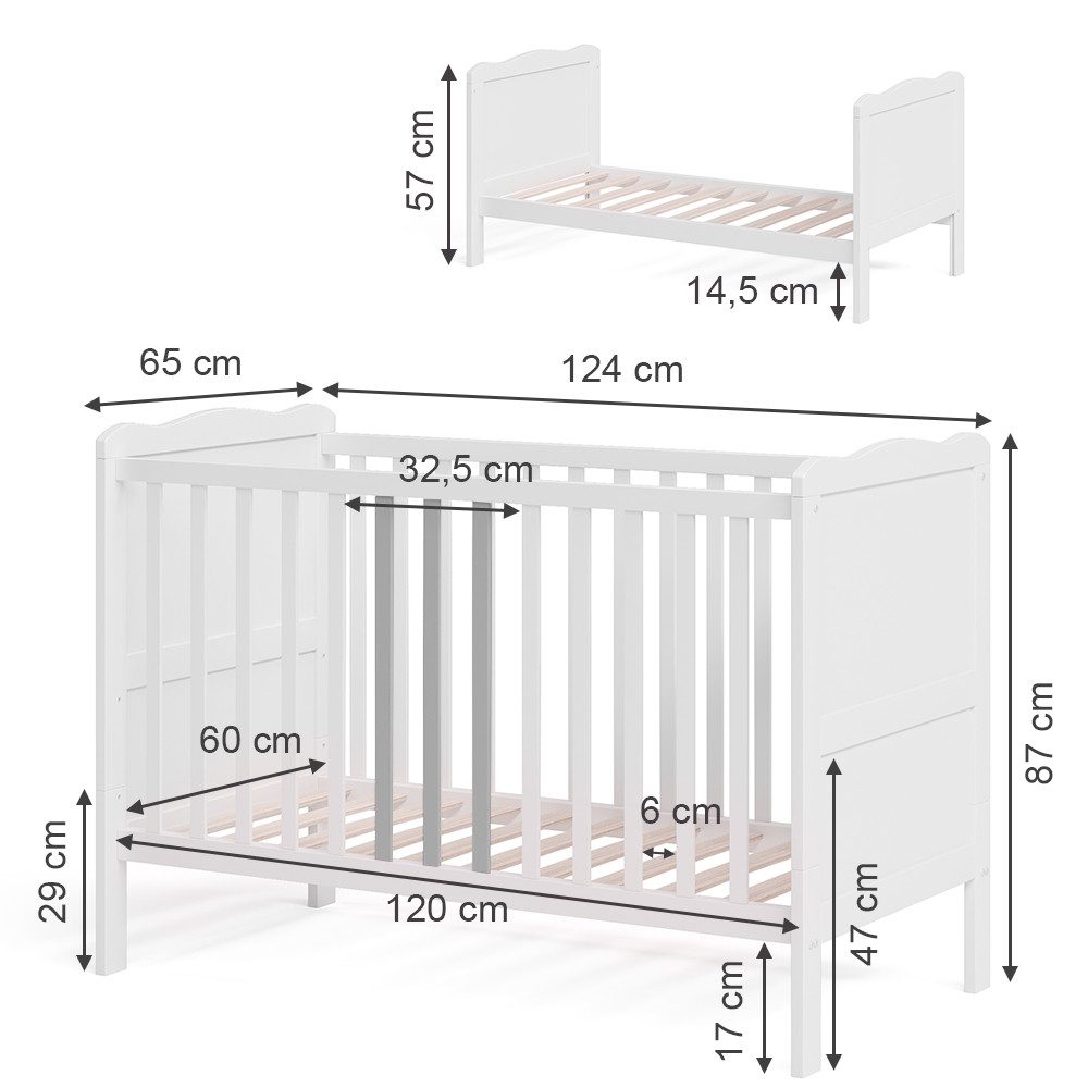 VitaliSpa® Babybett Tobi, Weiß/Weiß, 60x120 cm, 1-tlg.