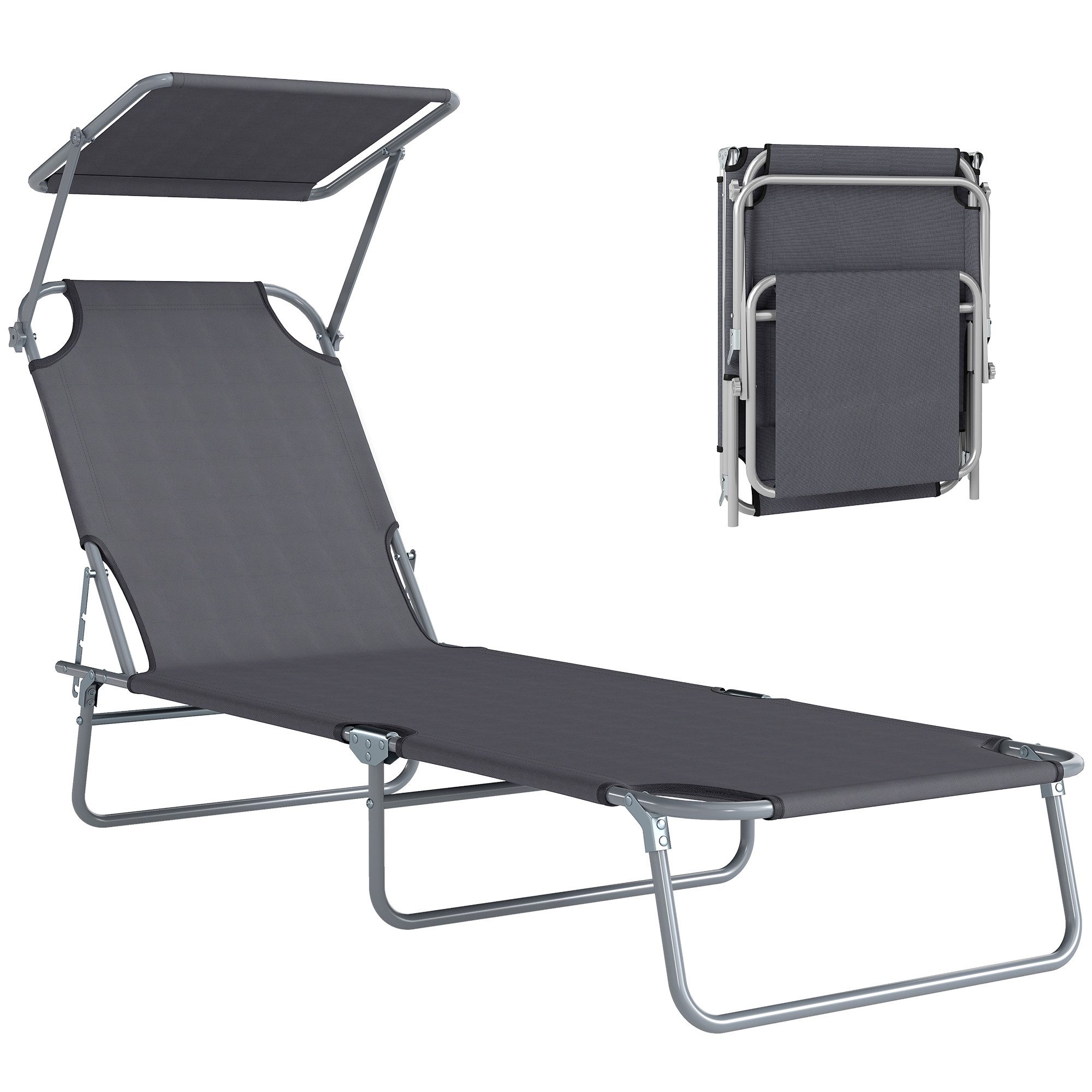 Outsunny Feldbett Sonnenliege (Gartensitzgruppe, 1-St., Sonnenliege) Grau 187 x 58 x 36 cm