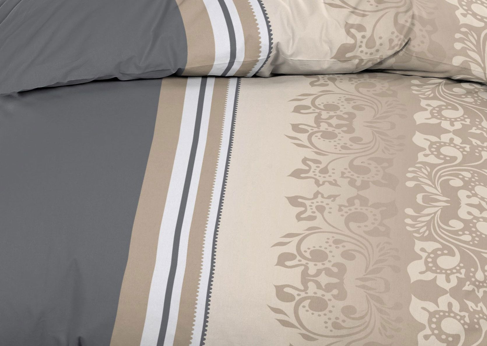 Casa Colori Bettwäsche Biber 135x200 cm mit Reißverschluss 100% Baumwolle, Biber, 4 teilig, Anthrazit Taupe mit Ornamente