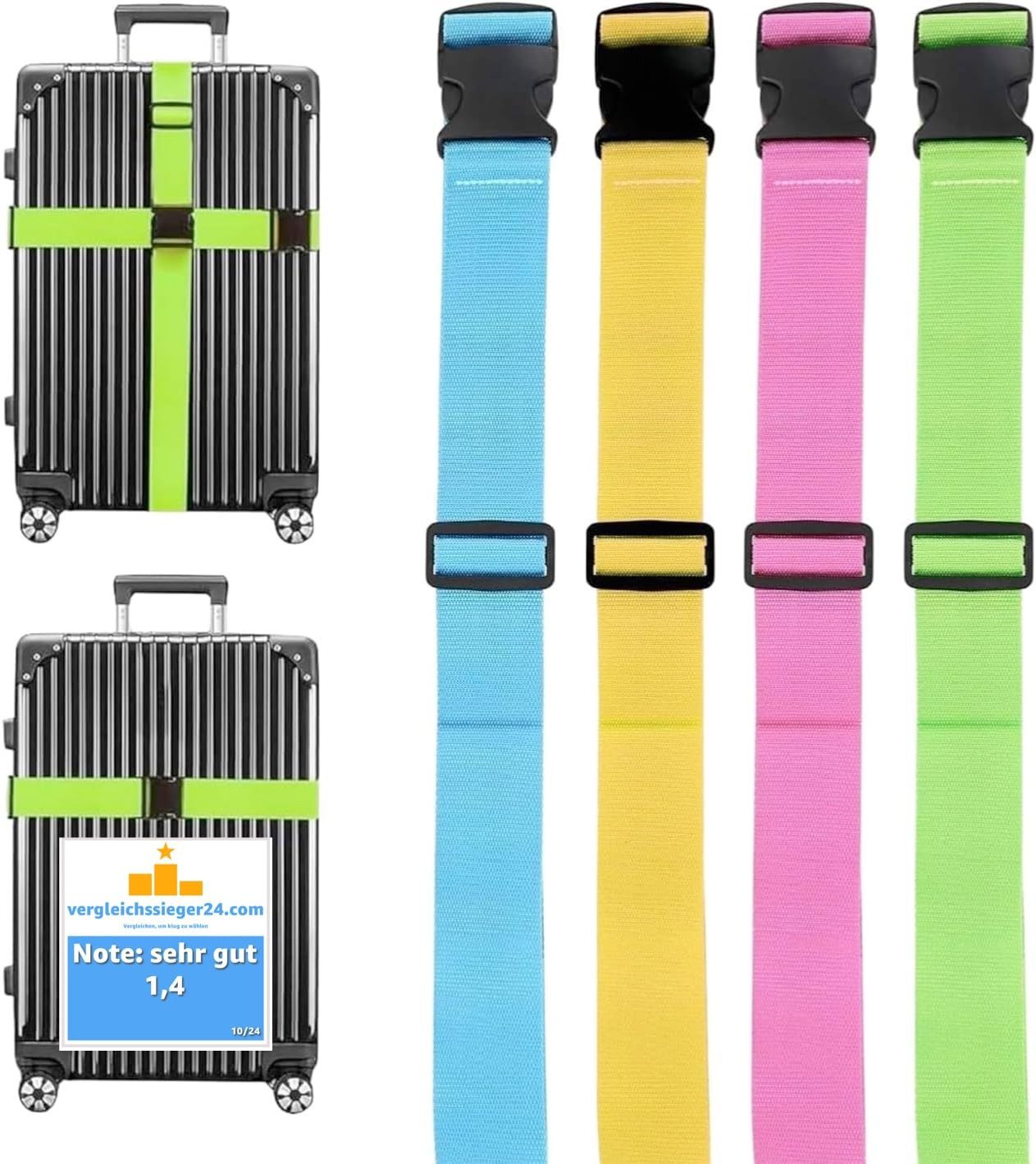 Praktikraft Koffergurt 4 Stück Kofferband & Koffergurt Set, (4er Set, 4-tlg., 4-teilig), mehrfarbig