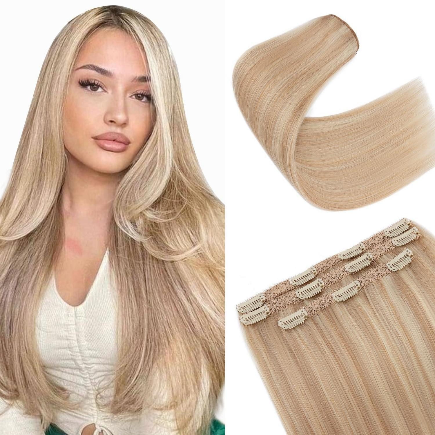 Echthaar-Extension Extensions Clip in Echthaar 30cm #18P613 Aschblond Gebleichtes Blond