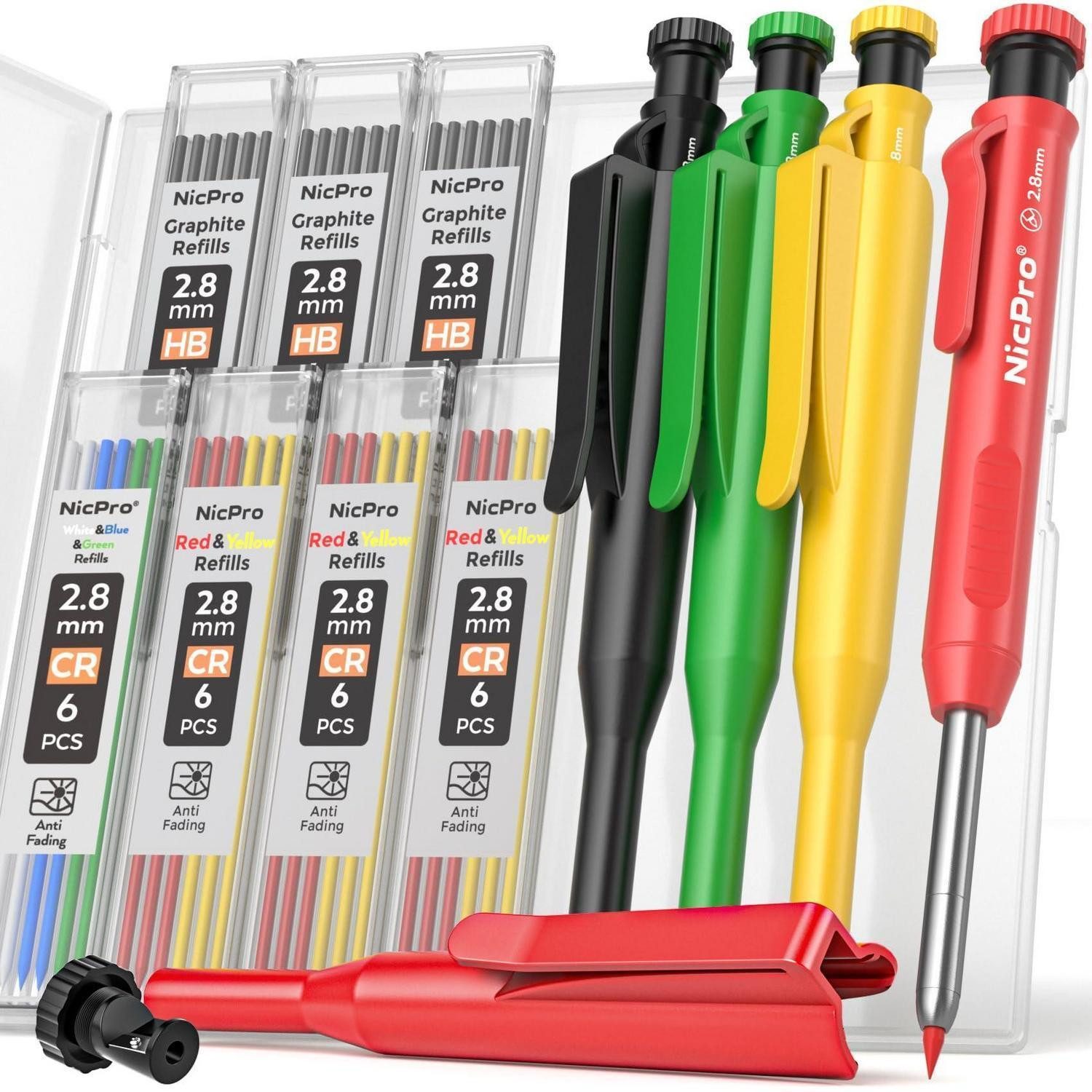 LuxusKollektion Bleistift Tischlerbleistifte Set mit Spitzer 4 Stk