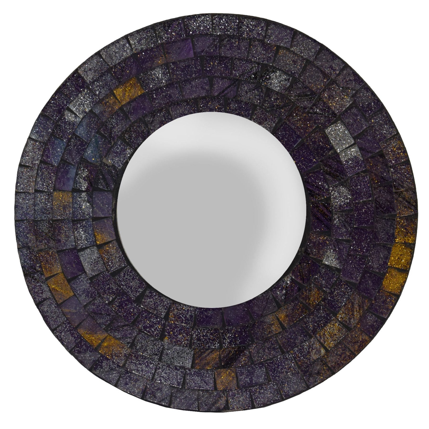 SIMANDRA Rahmenspiegel-rund Farbenfroher Glitzer Retro Mosaikspiegel aus Indonesien – Ø 20 cm