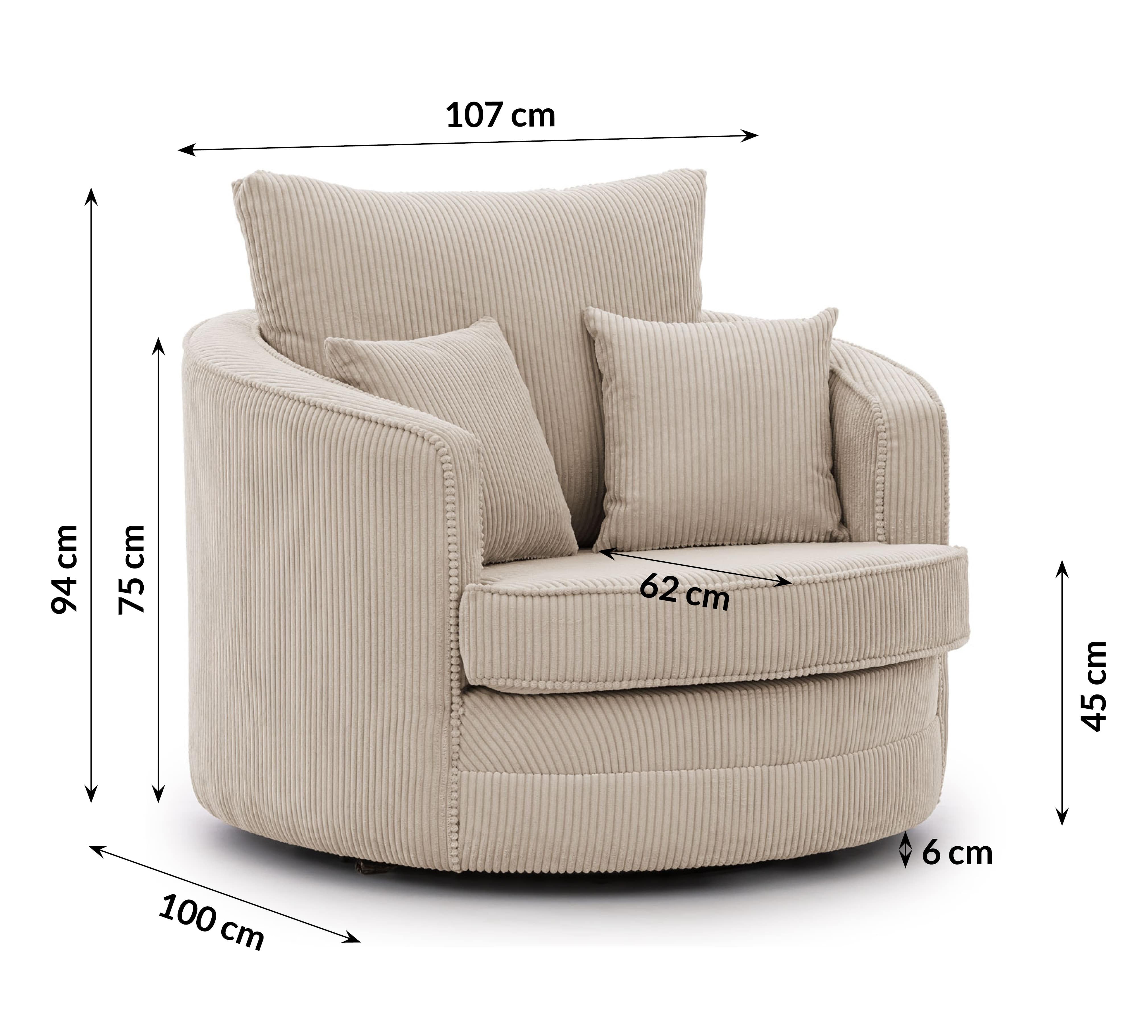 S-Style Möbel Drehsessel Ted Love Seat XXL 360 Grad drehbar aus Cord-Stoff, mit Wellenfederung