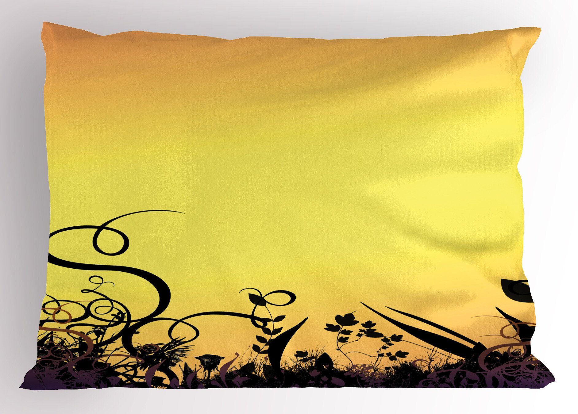 Kissenbezüge Dekorativer Standard King Schwarz Stück), Sunset Botanik Abakuhaus Gedruckter und Size Orange Kissenbezug, (1 Ombre