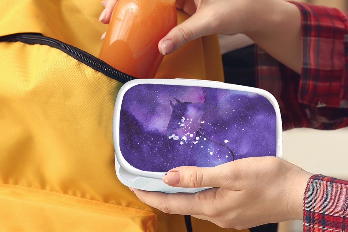 Weltraum Manta Lunchbox und Kinder Kunststoff, MuchoWow - - für Brotdose, (2-tlg), und weiß Lila, Brotbox Jungs Mädchen Erwachsene, für