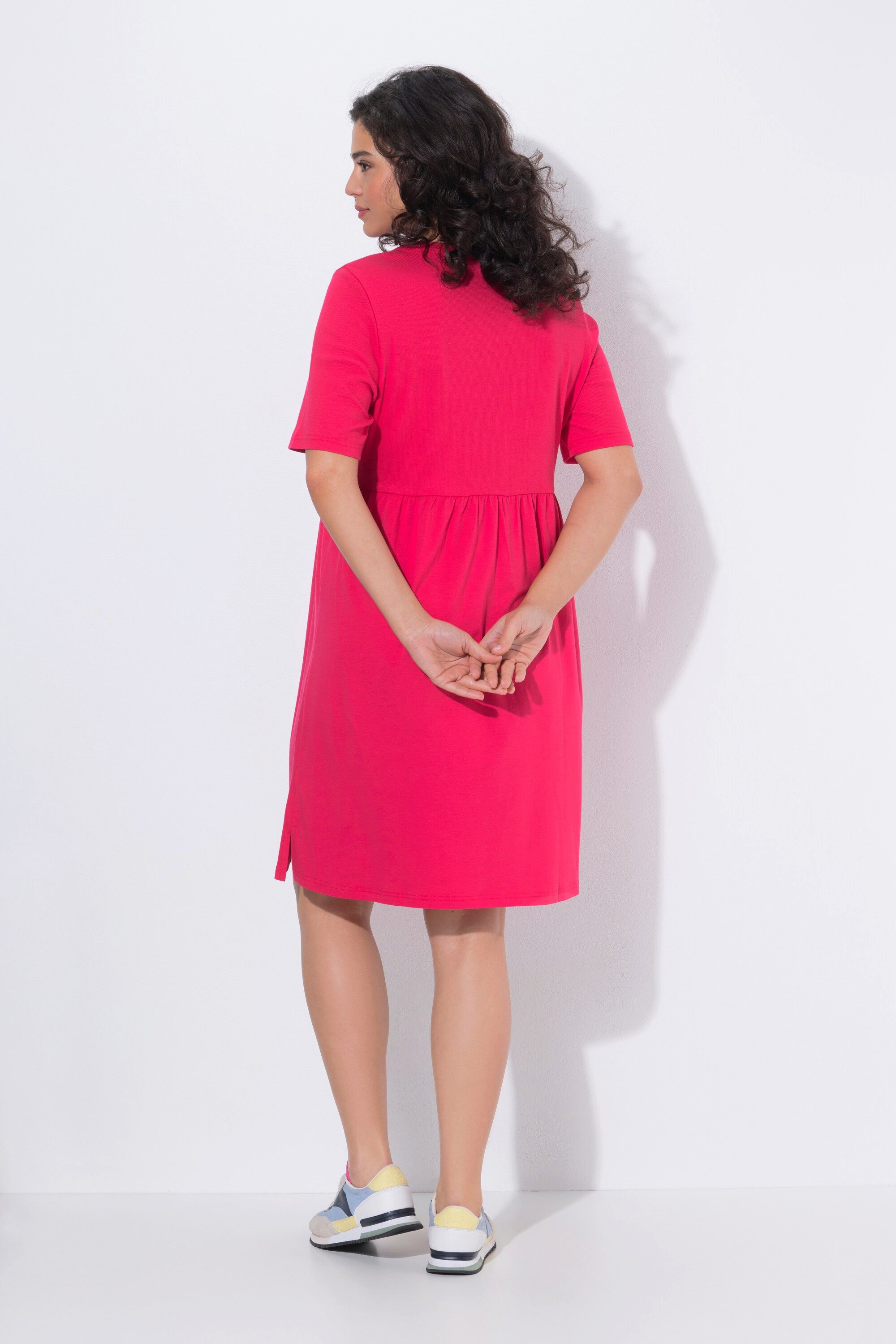 Ulla Popken Jerseykleid Kleid Rippjersey Rundhals A-Linie Halbarm