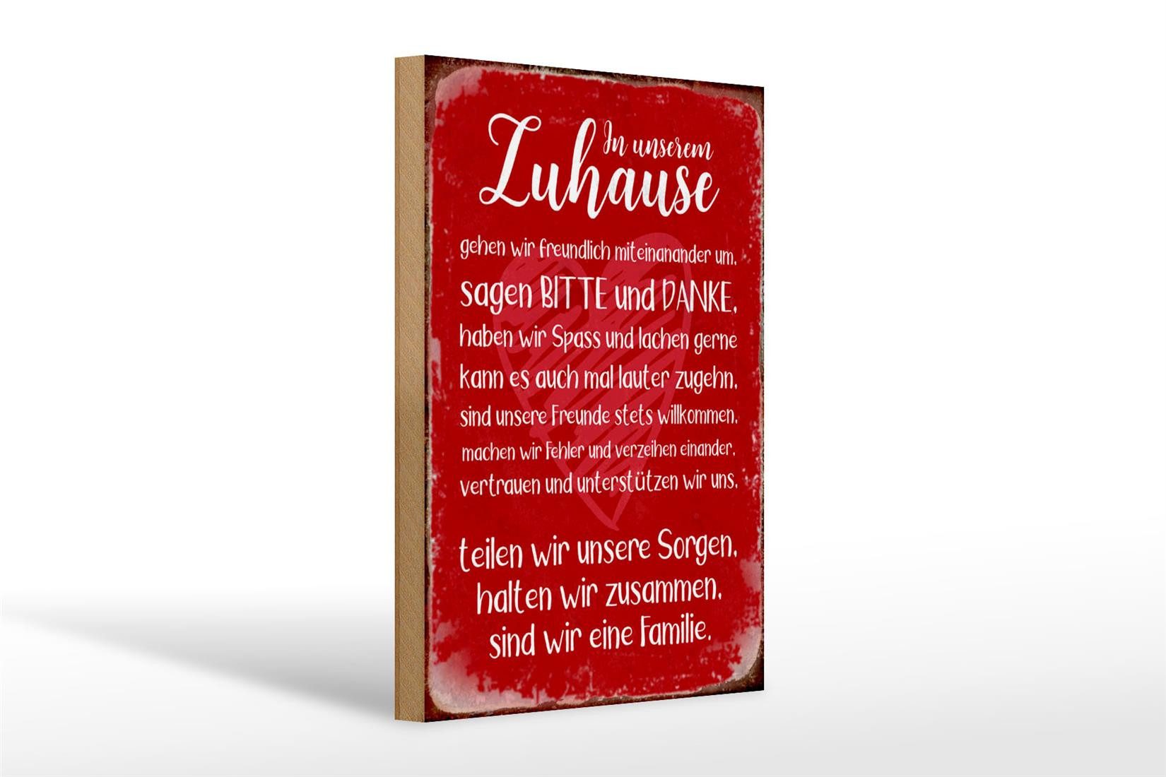 Holzbild Spruch 20x30cm Zuhause sind wir eine Familie