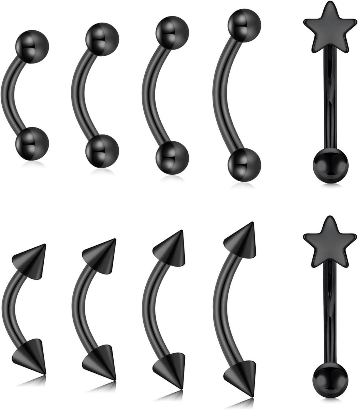 Augenbrauenpiercing 16G Chirurgenstahl Curved Barbell Piercing Set 14 Teile 6mm 8mm 10mm
