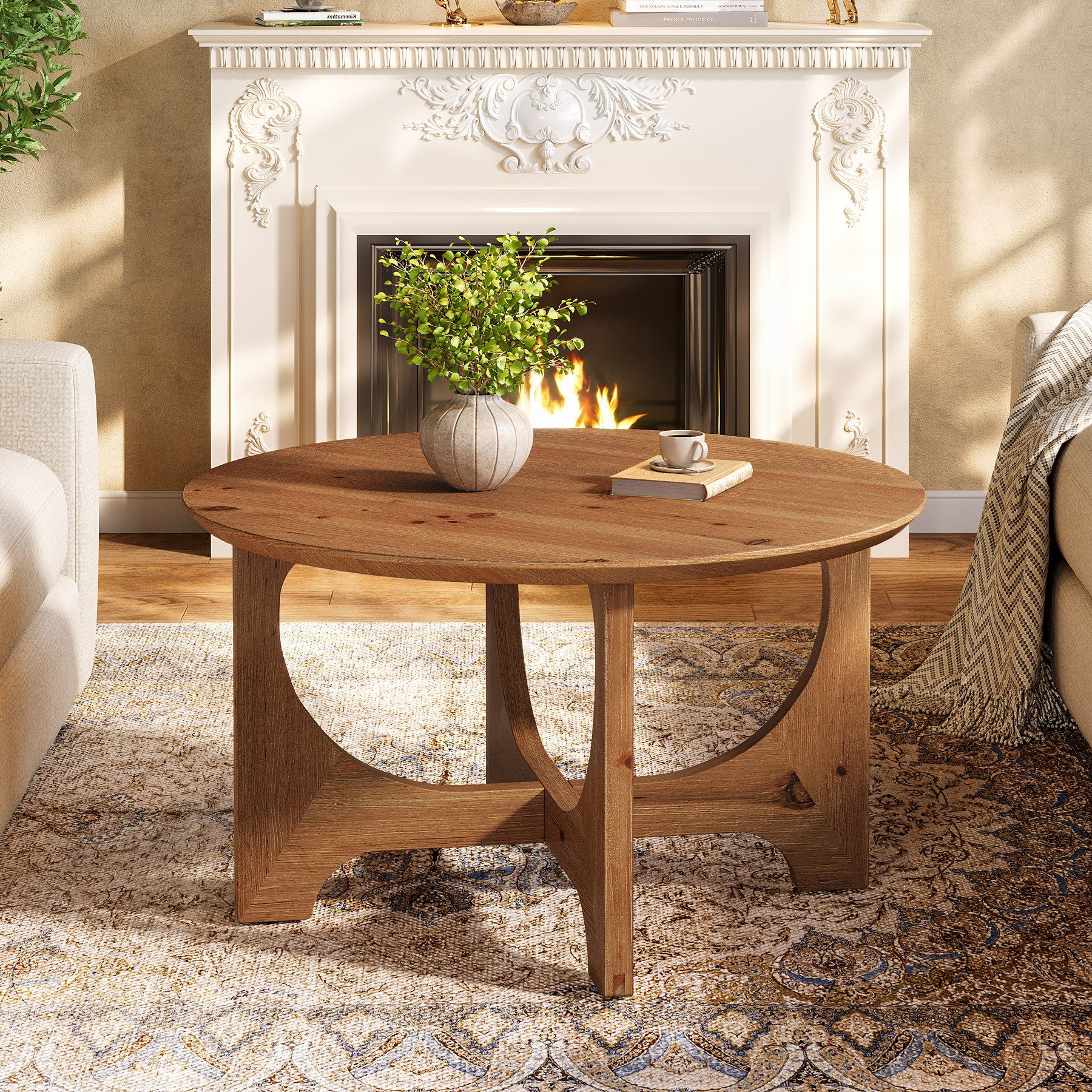 Tribesigns Couchtisch Runde Couchtisch aus Massivholz, 80 cm Moderne hölzerne Akzent Mitte