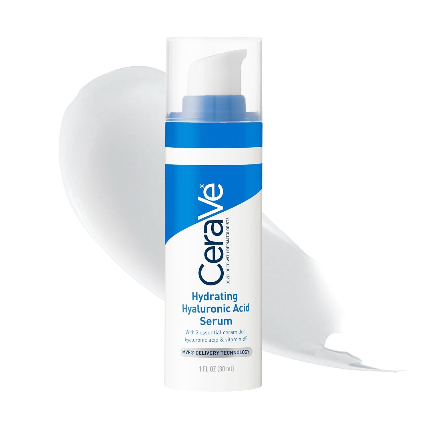 CeraVe Gesichtsserum Feuchtigkeitsspendendes Hyaluronsäure mit 3 essenziellen Ceramiden und Vitamin B5, 30 ml, Aufpolsterndes Gesichtsserum für trockene bis normale Haut