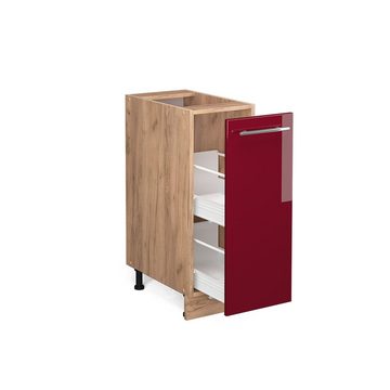 Livinity® Apothekerschrank Fame-Line, Bordeaux Hochglanz/Goldkraft Eiche, 30 cm, AP Eiche