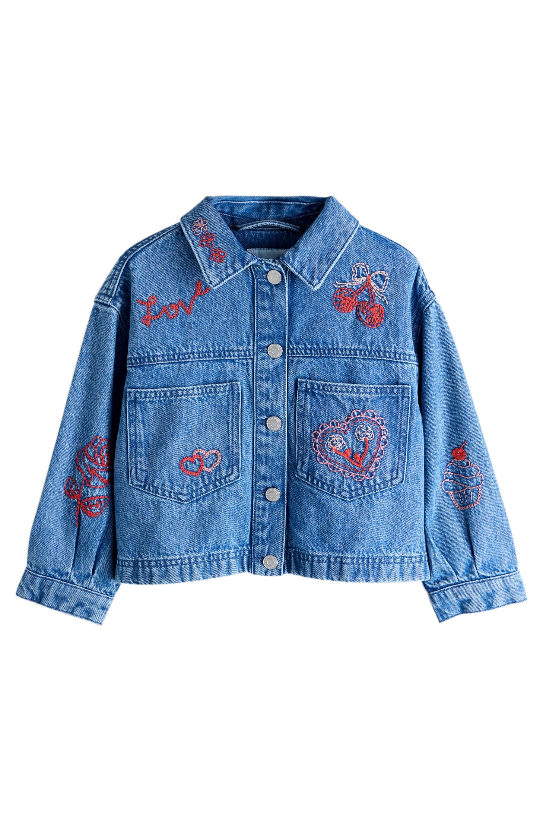 Next Jeansjacke Denim-Hemdjacke mit Herz-Stickerei (1-St)
