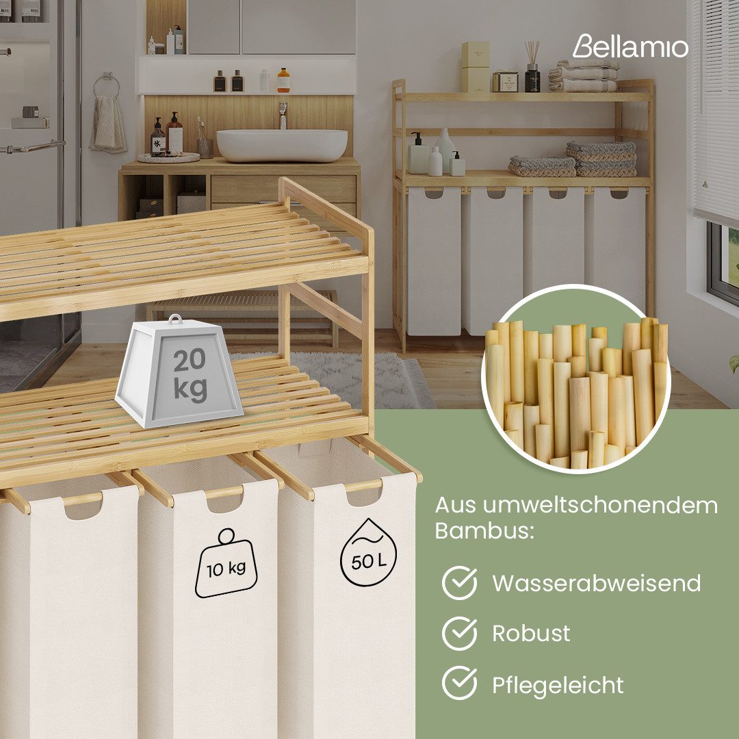 Bellamio Wäschekorb Newa aus Bambus (4 Fächer mit 2 Ablagen, Beige 200 L), günstig online kaufen