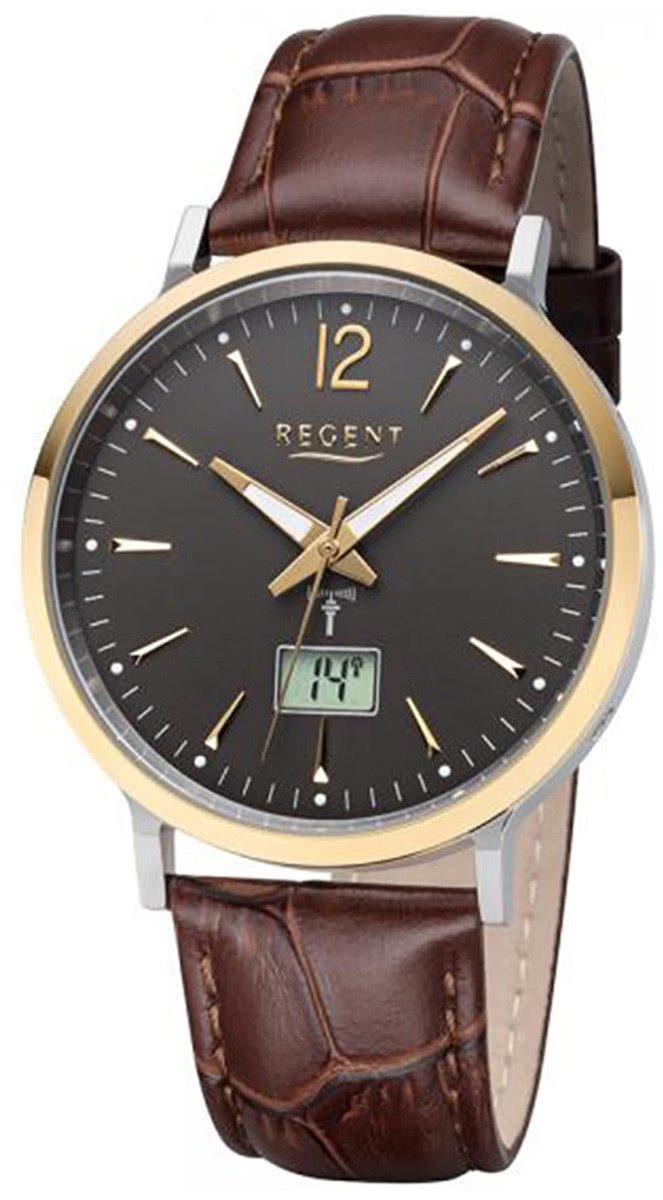 Funkuhr Regent Herren Uhr FR-244 Leder Funkwerk