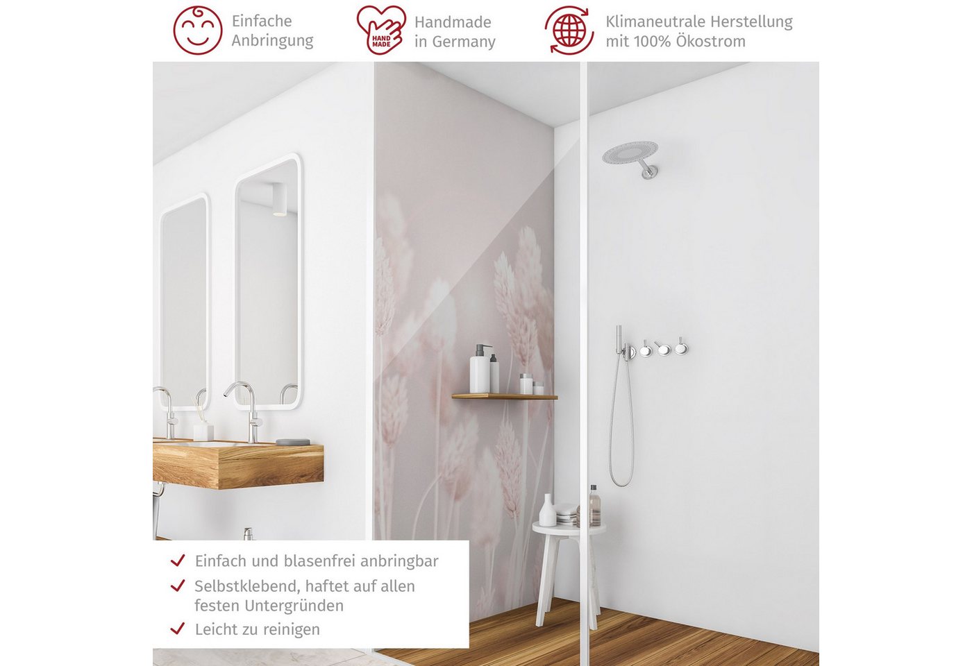 Thumbnail - Bilderdepot24 Badrückwand Gräser beige Duschrückwand ohne Bohren Tropisch Landhaus, (1-tlg., Hart-Folie Smart matt 0,35 ...