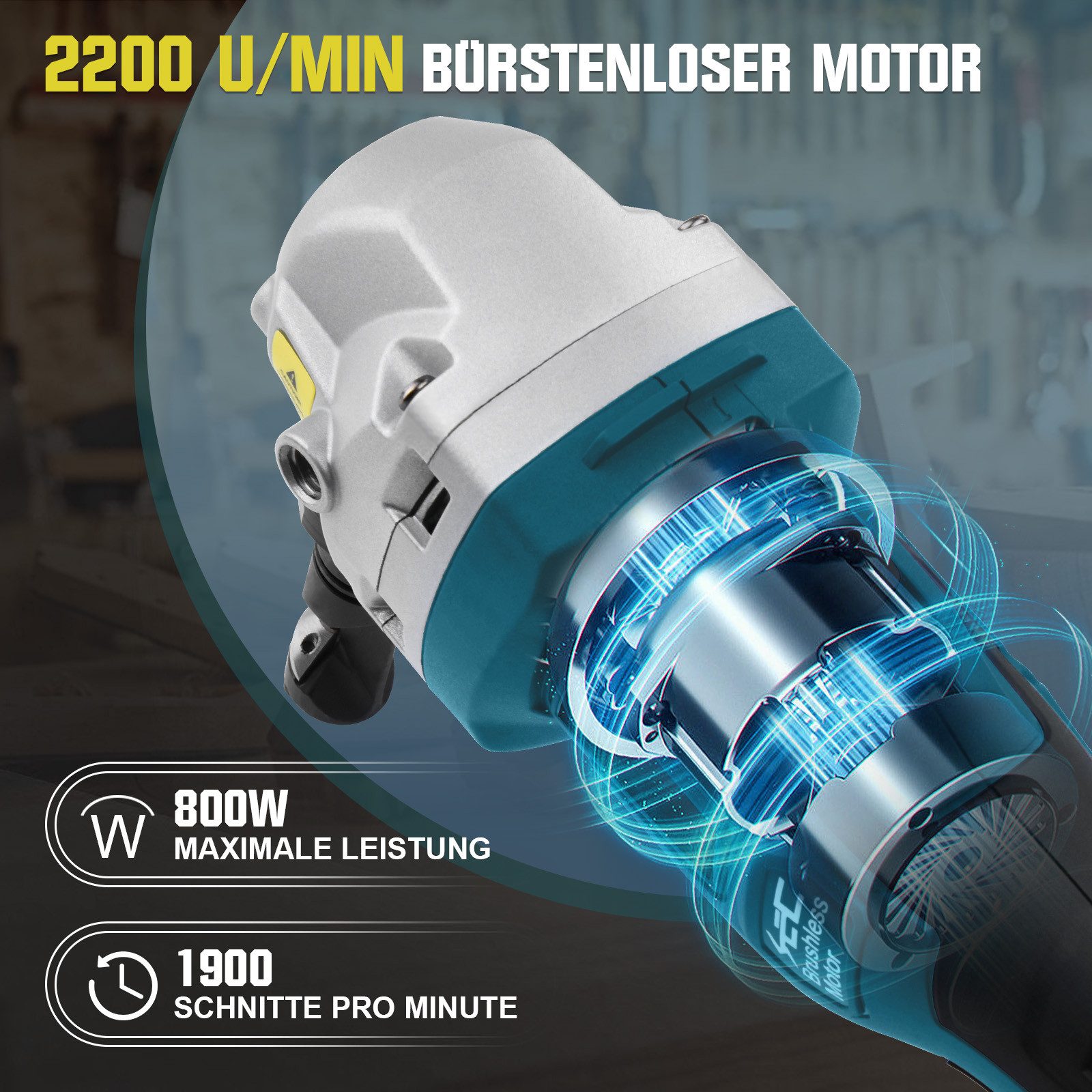 XERSEK Akku-Knabber Blechknabber Kompatibel mit Maikita 18V Akku, 800W 2200 U/min Bürstenlose Blechschere Elektrisch
