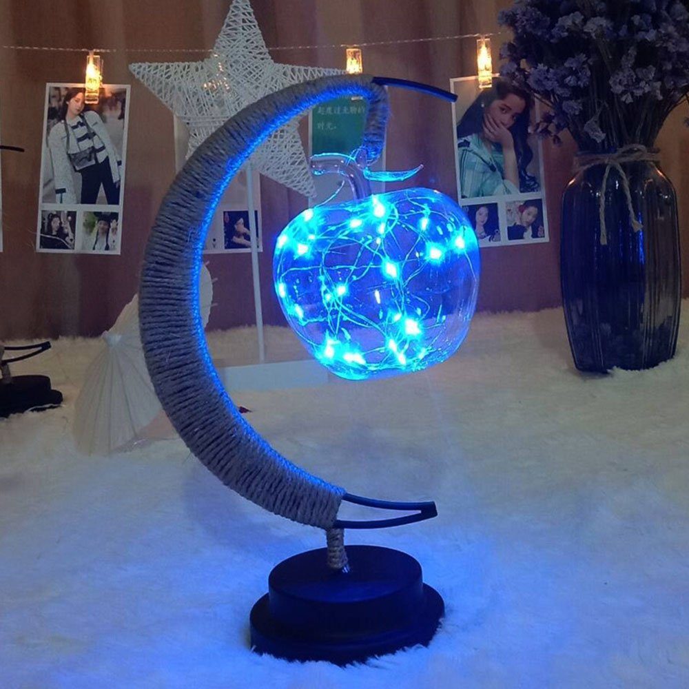 Rosnek LED Warmes Glas für Nachtlicht Mehrfarbig, Led Dekolicht, Haus Weihnachten USB-betrieben, Dekolicht, Lila, LED Ramadan Kupferdraht, Apfel mit Blau, Weiß