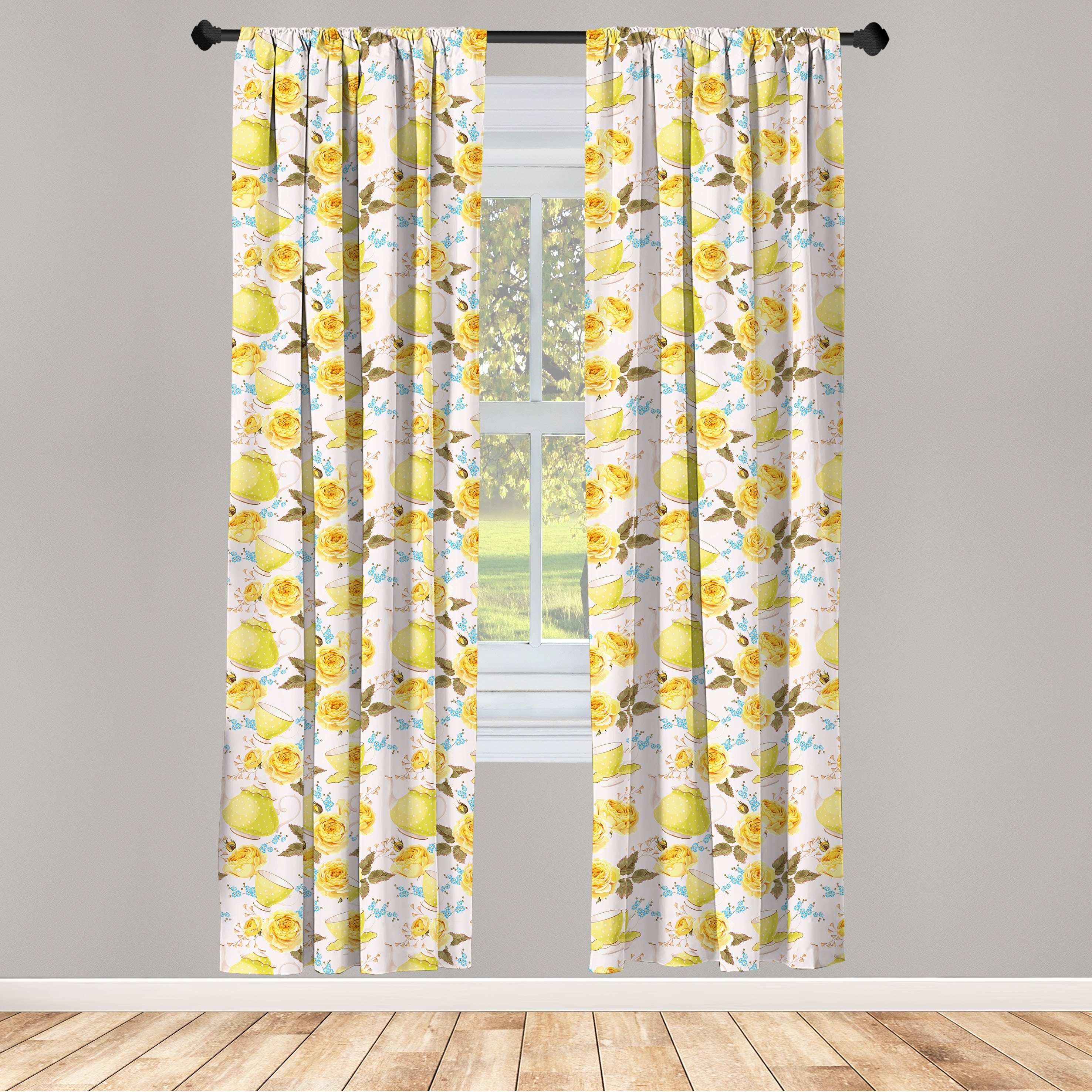 Gardine Vorhang für Wohnzimmer Schlafzimmer Dekor, Abakuhaus, Microfaser, Küche Tea Time Becher Blumen