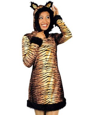 Funny Fashion Kostüm Tiger Kleid mit Stulpen für Damen, Tierkostüm