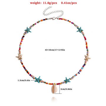 FIDDY Charm-Ketten-Set Böhmische Perlen Seestern und Muschel-Anhänger-Halskette für Frauen (1-tlg)