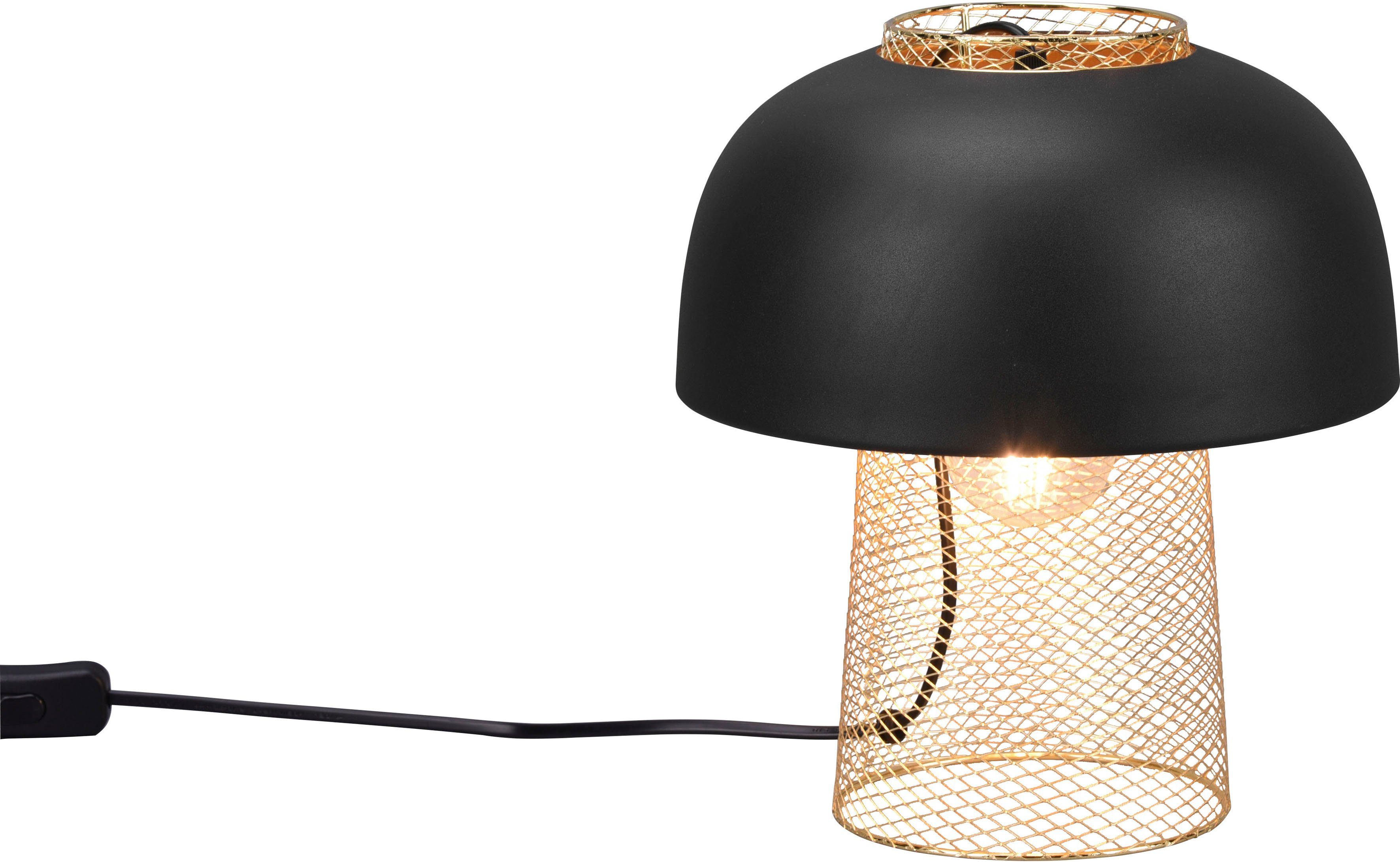 Reality Leuchten Schreibtischlampe Punch, Ein-/Ausschalter, ohne Leuchtmittel, warmweiß - kaltweiß, Industrie-Look mit Fuß in Gitteroptik, schwarz-gold exkl 1xE27 max 25W