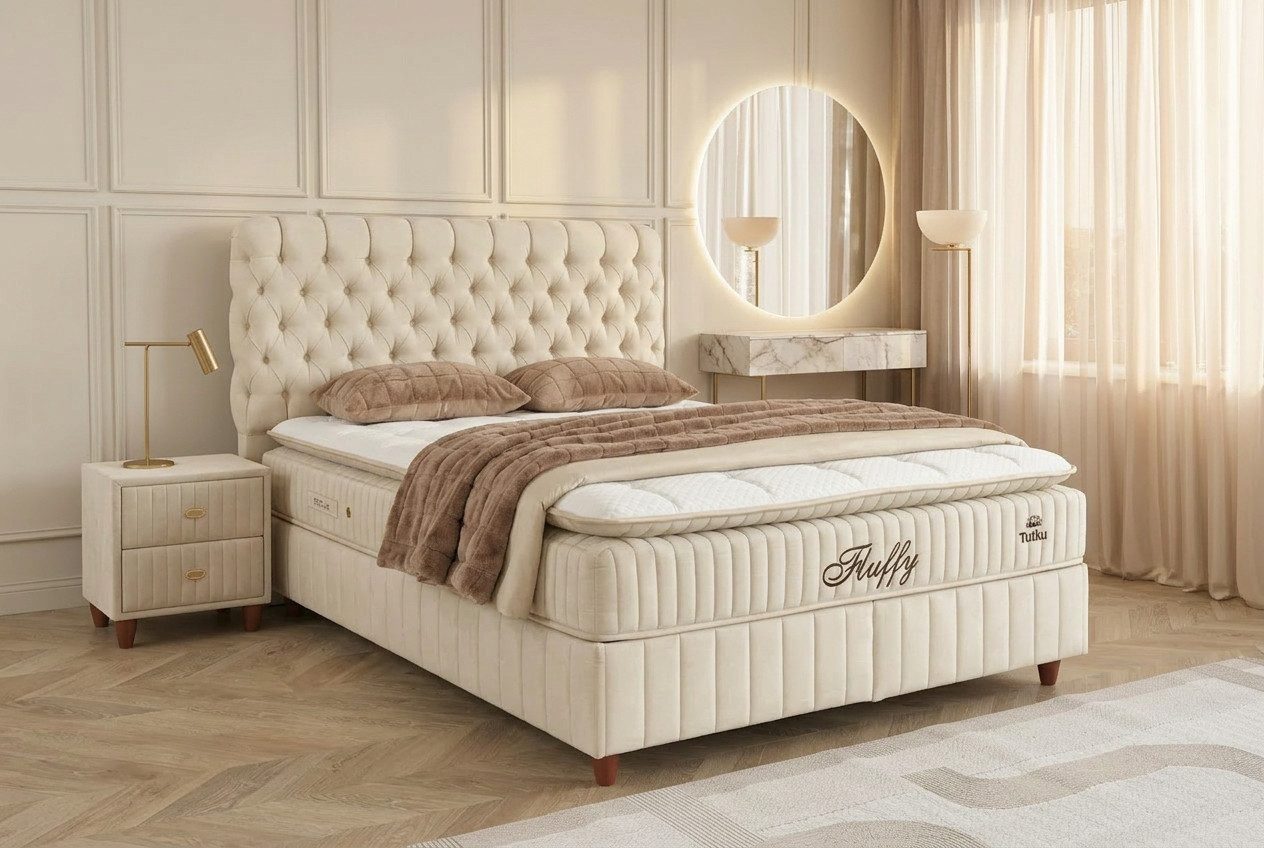 gowoll Boxspringbett bett 180 x 200 - 160 x 200 - Boxpringbett 140x200 Comfort, H3 Matratze (7 Zonen Allergenfrei & Atmungsaktiv, Orthopädische Matratze mit Topper, 1x Matratze, 2x Bettkasten, 1x Kopfteil, 1x Gratis Textil-Set), mit Komforteinstiegshöhe von 67cm