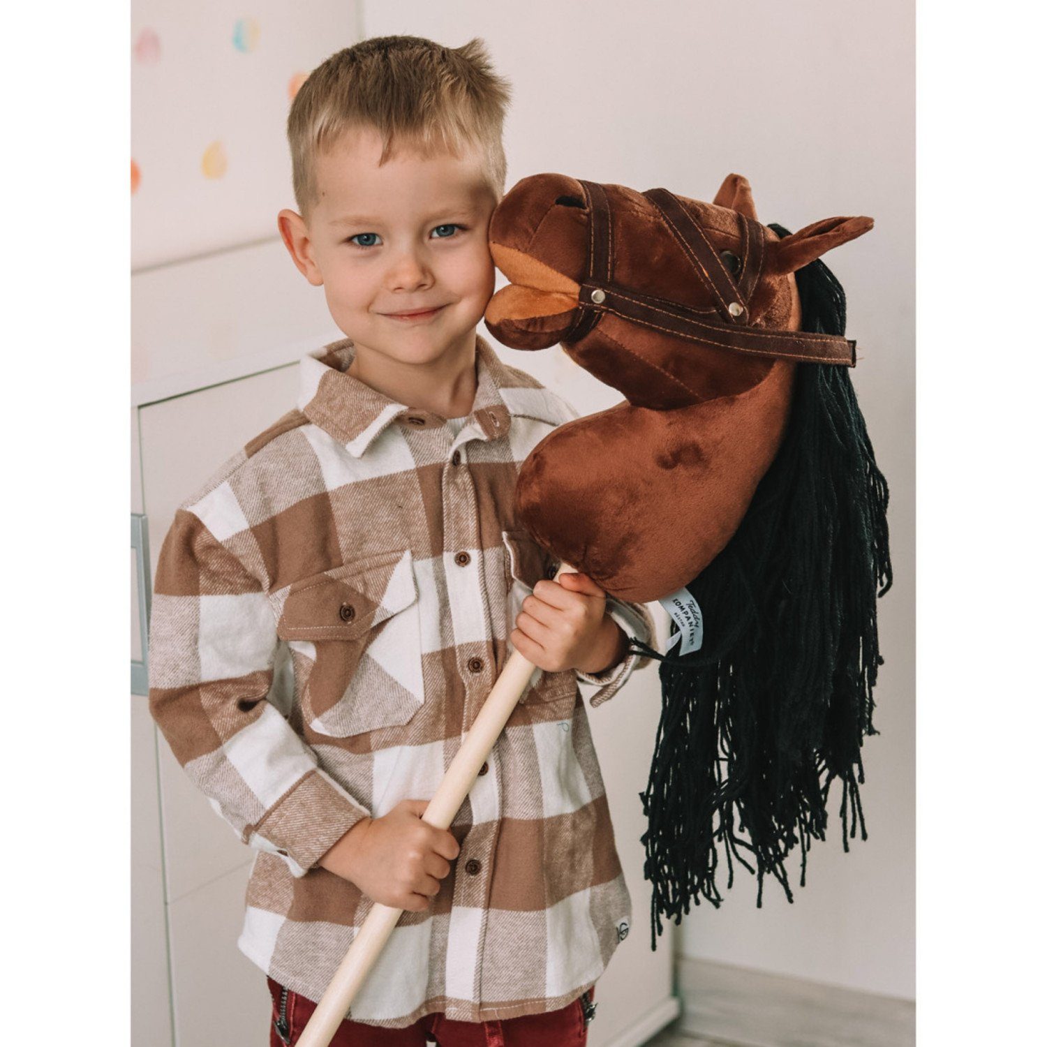 Teddykompaniet Steckenpferd T-TED-03002, Plüschpferd auf einem Holzstab Hobby Horse 80 cm