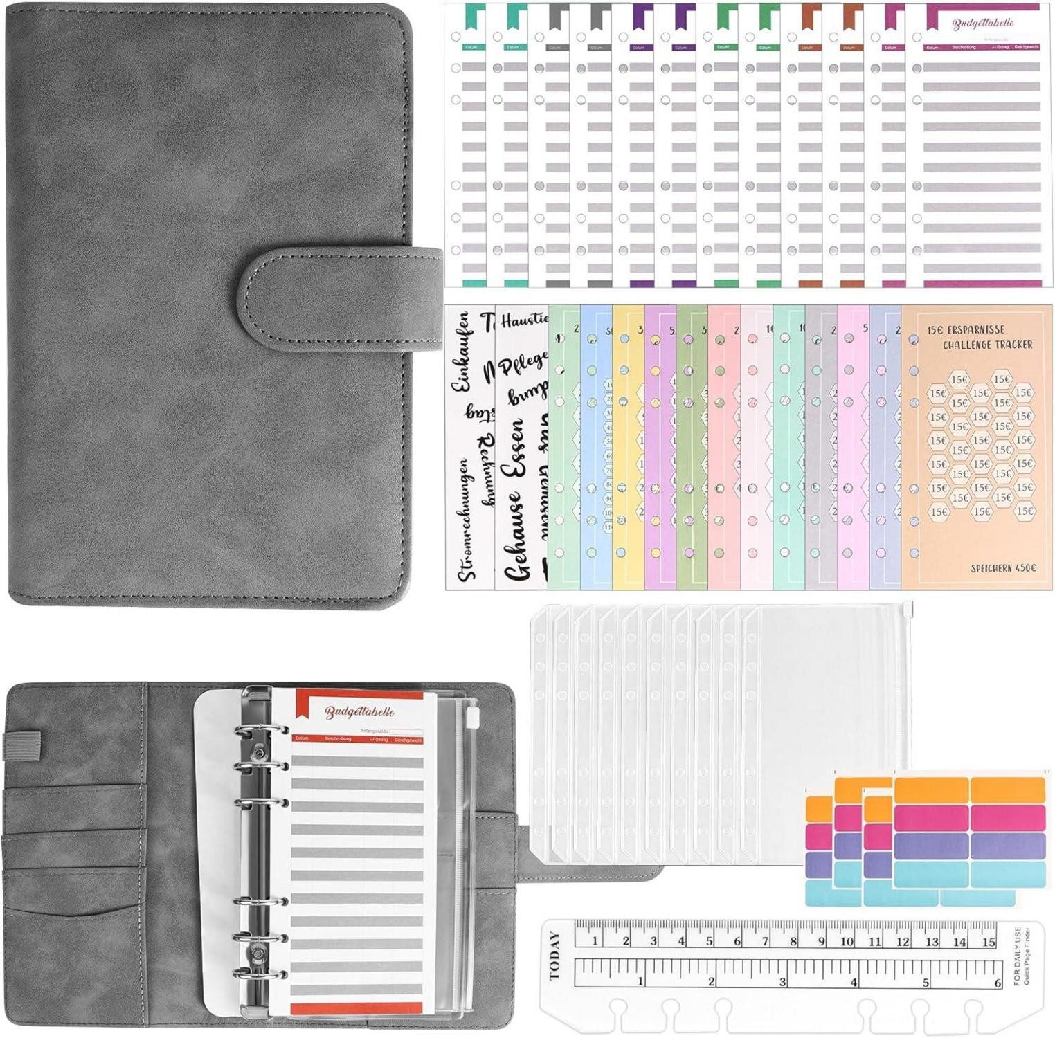 Notizbuch A6 Budget Planner, Sparbuch für Geld, 10 Bargeldumschlägen, 24