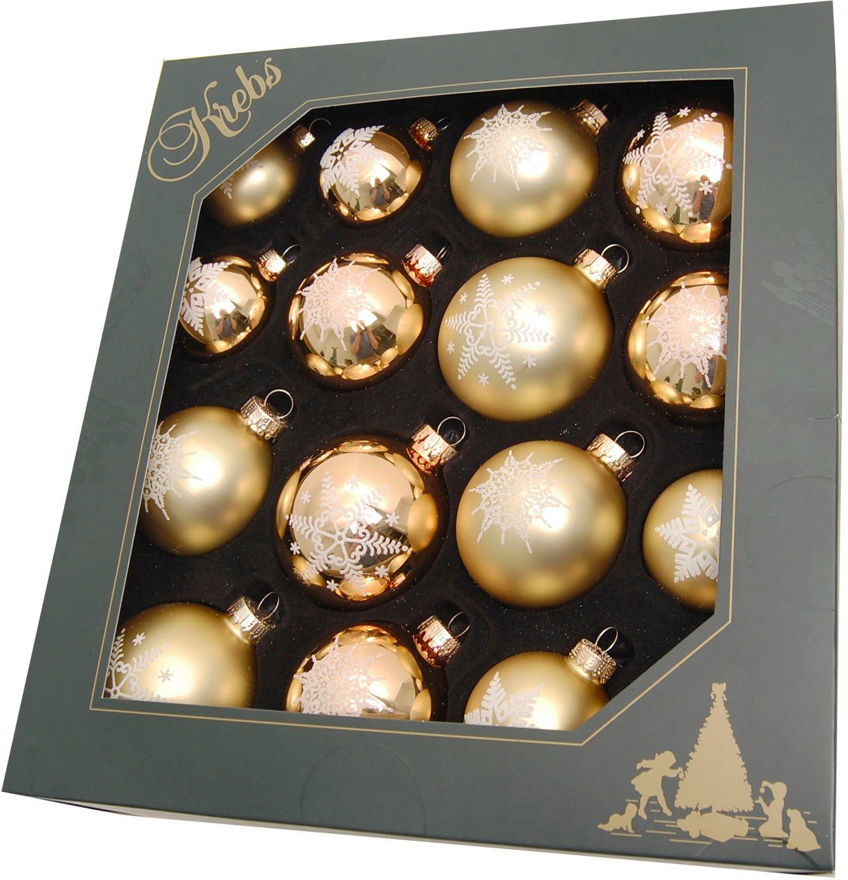 Krebs Glas Lauscha Weihnachtsbaumkugel Schneeflocke goldfarben (16 St), Weihnachtsdeko, Christbaumschmuck, Christbaumkugeln aus Glas – Bild 2 von 5