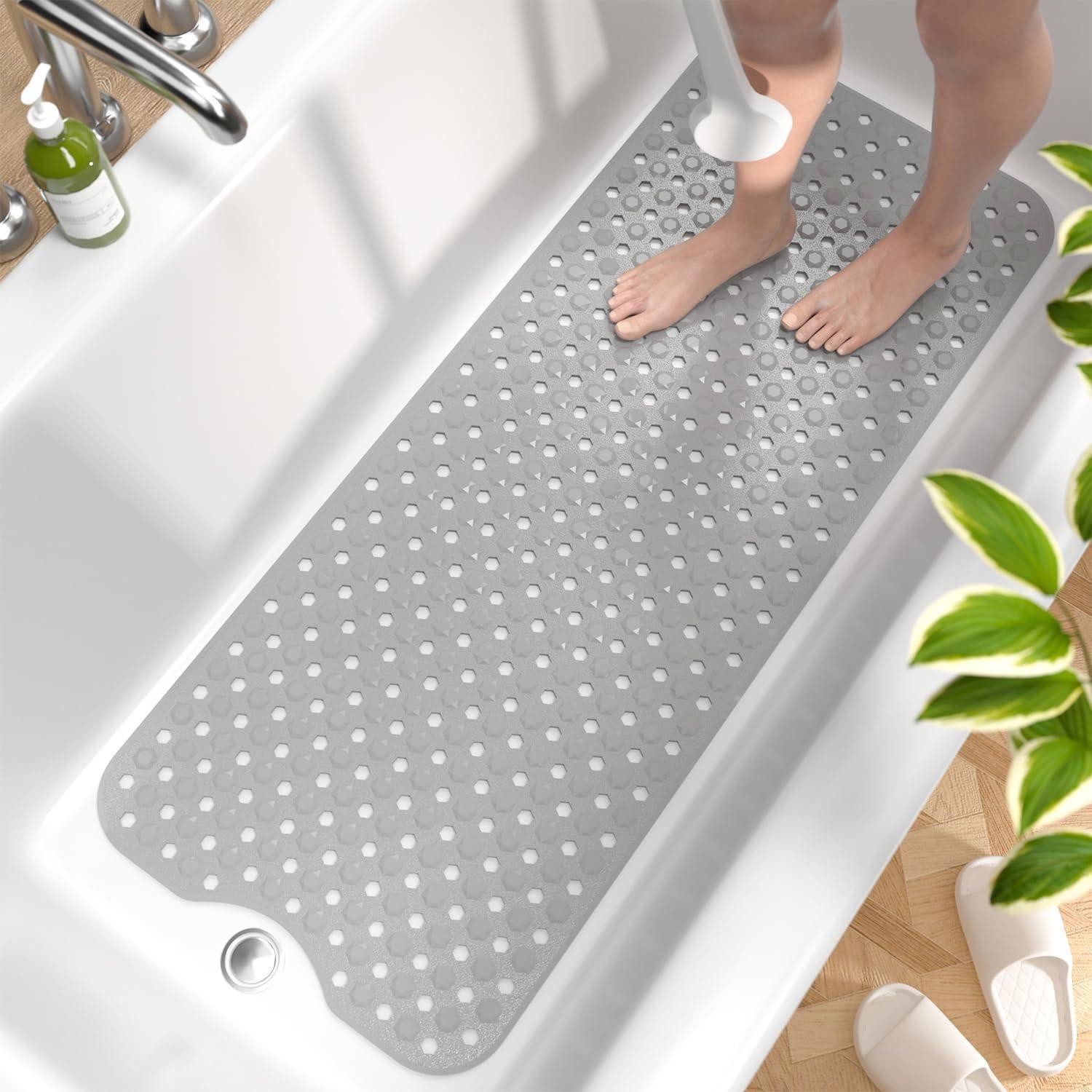 LuxusKollektion Badematte Badewannenmatte rutschfest BPAfrei Grau 101 x 40 cm (Rechteckig)
