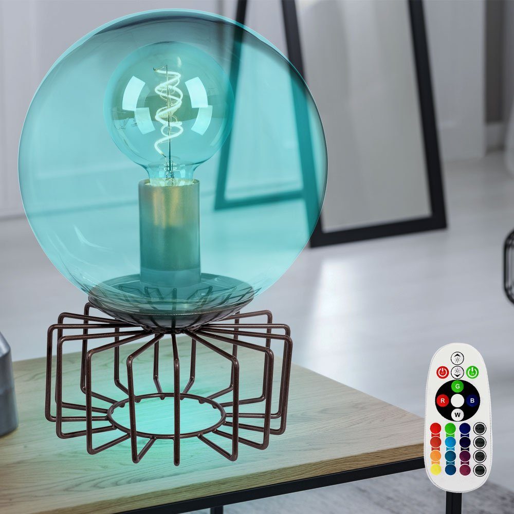 etc-shop LED Tischleuchte, Leuchtmittel inklusive, Warmweiß, Farbwechsel, Tisch Lampe bronze dimmbar Glas Kugel Leuchte