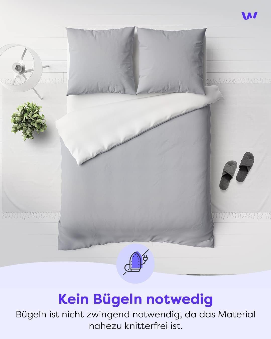 Wolkenfeld Bettwäsche Allergiker Bettwäsche, unfassbar weich, Microfaser, 2 teilig, 135x200 cm, 155x220 & Übergrößen I inkl. Kissenbezüge 80x80 I 2-farbig – Bild 4 von 5