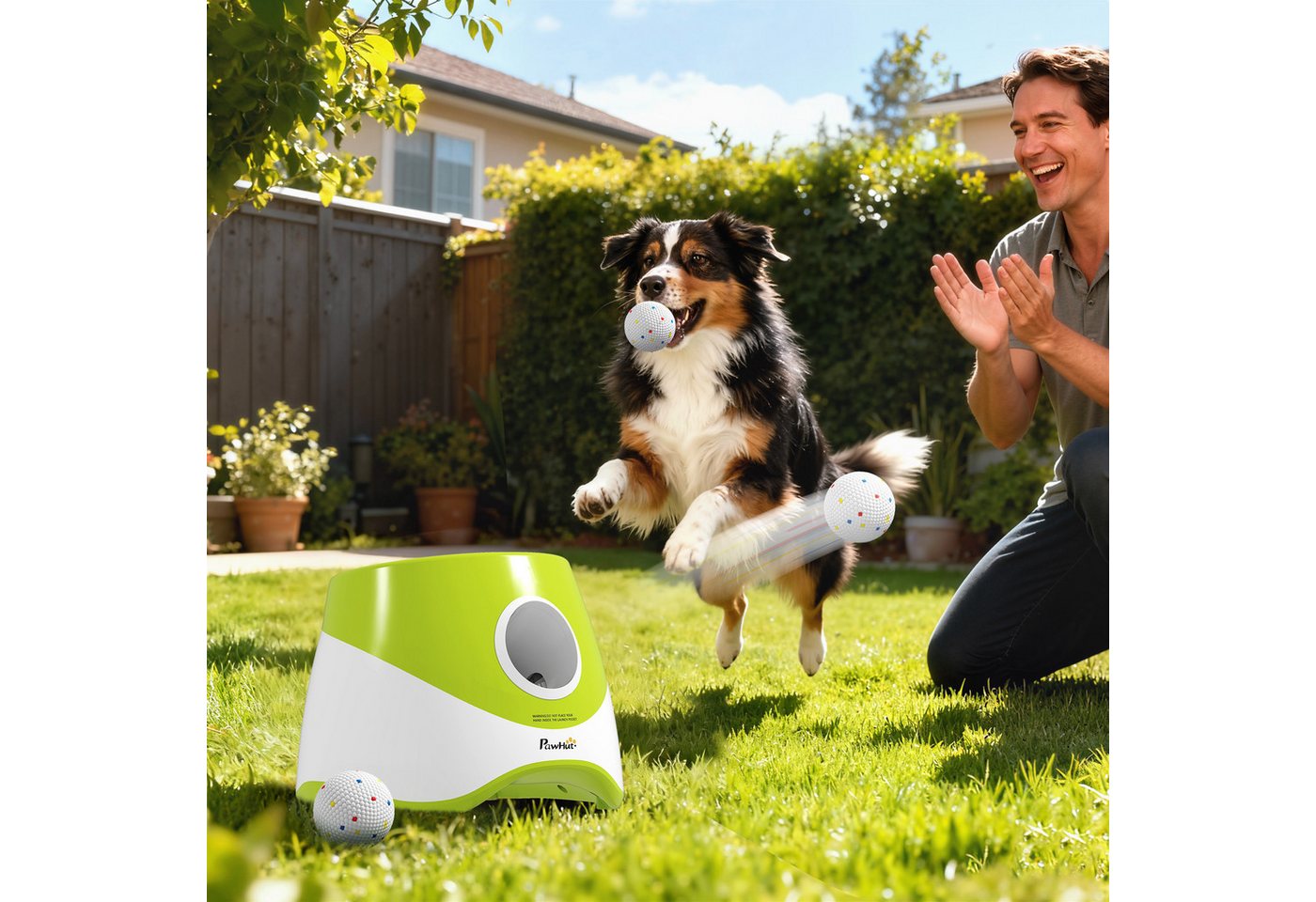 PawHut Tier-Intelligenzspielzeug Hunde Ballwurfmaschine mit 3 ETPU Tennisbällen, 3 Distanzen 6-14m, ABS, Automatischer Ballwerfer (1-tlg) für kleine, mittlere Hunde, Grün