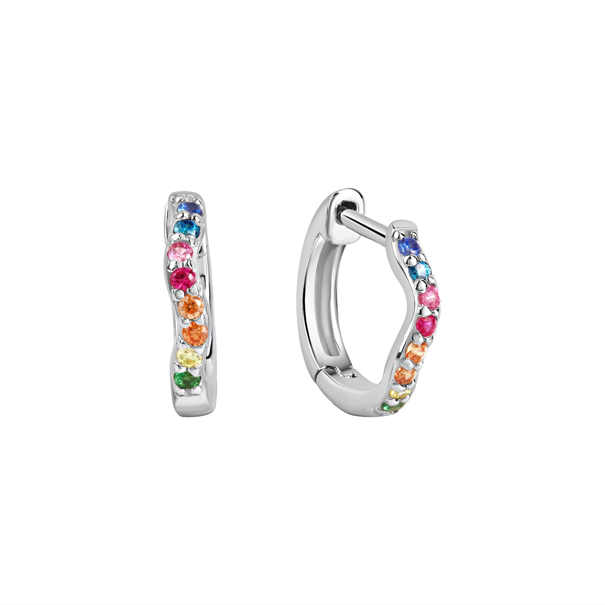 Paar Creolen 925 Sterling Silber rhodiniert bunte Zirkonia