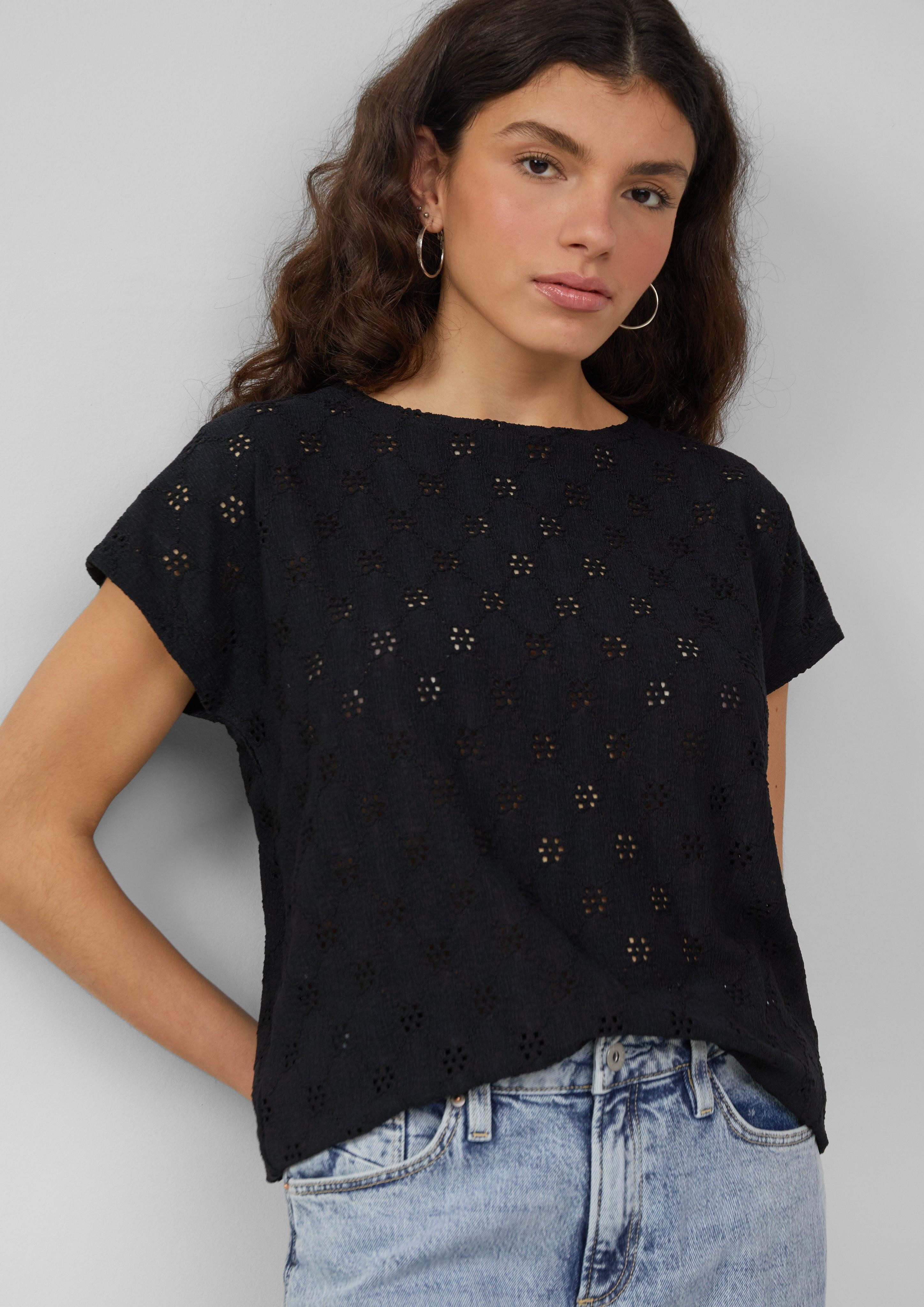 QS Kurzarmshirt Shirt mit Lochstickerei Lochstickerei günstig online kaufen