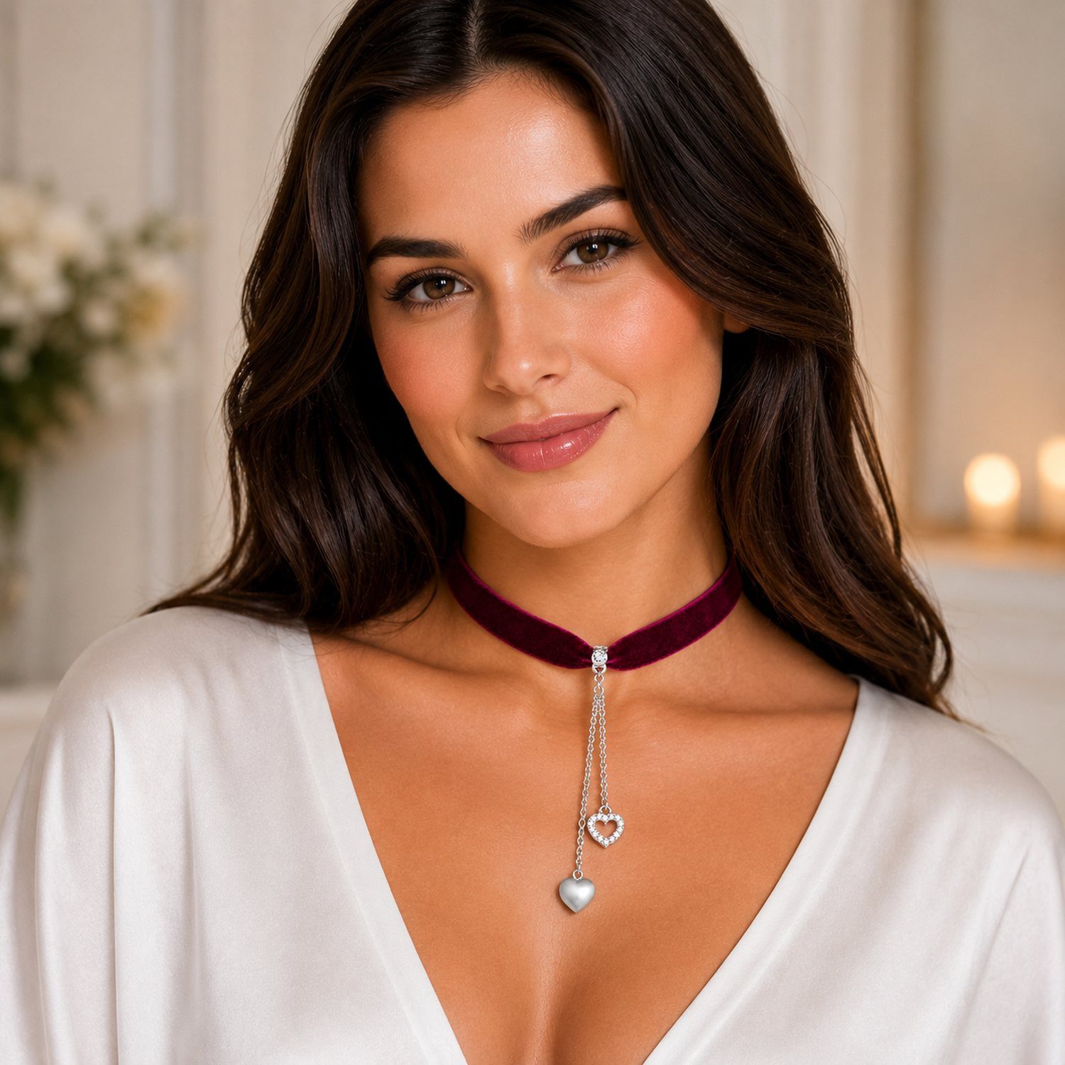 LUISIA® Collier Samt Kropfband mit Herz und Swarovski® Kristall (inkl. Schmuckbox)