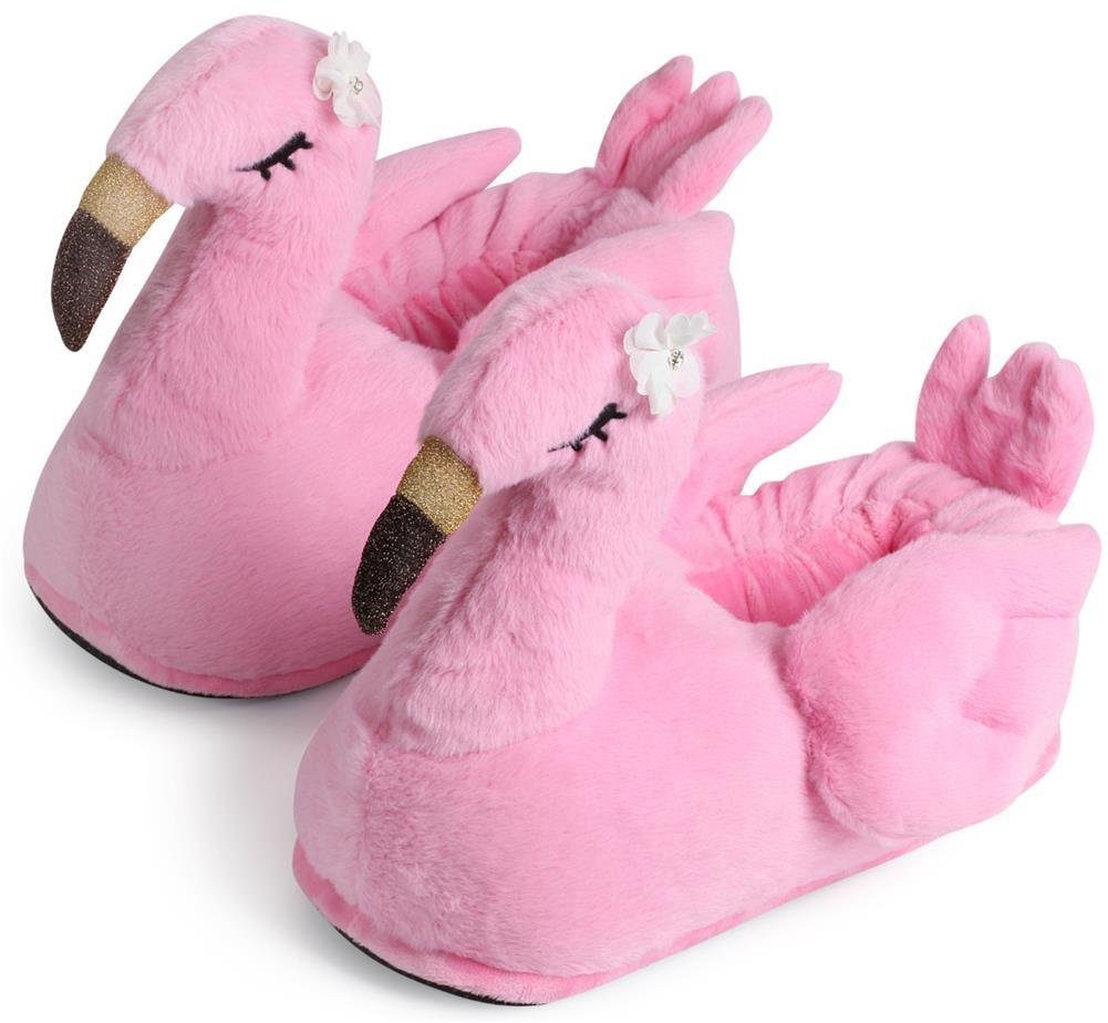 Corimori Tier Pantoffeln für Kinder Einheitsgröße 25-33,5 Plüsch Hausschuhe (Packung) EU Einheitsgröße 25-33,5 Flamingo Tiffany für Kinder, Jungen, Mädchen