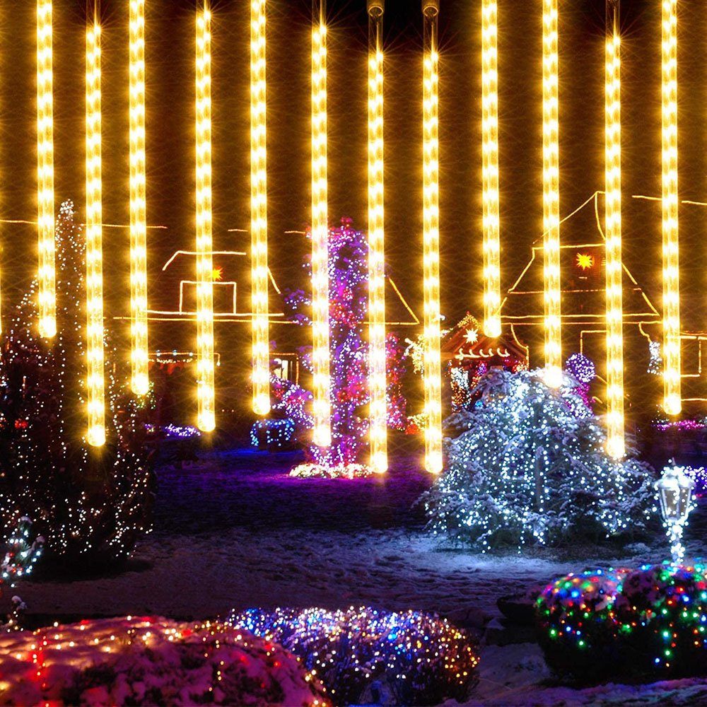 Rosnek Weiß Regentropfen, 4 Eiszapfen LED-Lichterkette Rohre,Weihnachten Meteorschauer 8 Warmes Stück