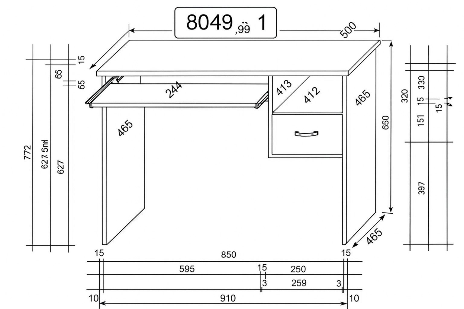 bv-vertrieb Computertisch PC-Tisch Computertisch Schülerschreibtisch Tastaturauszug