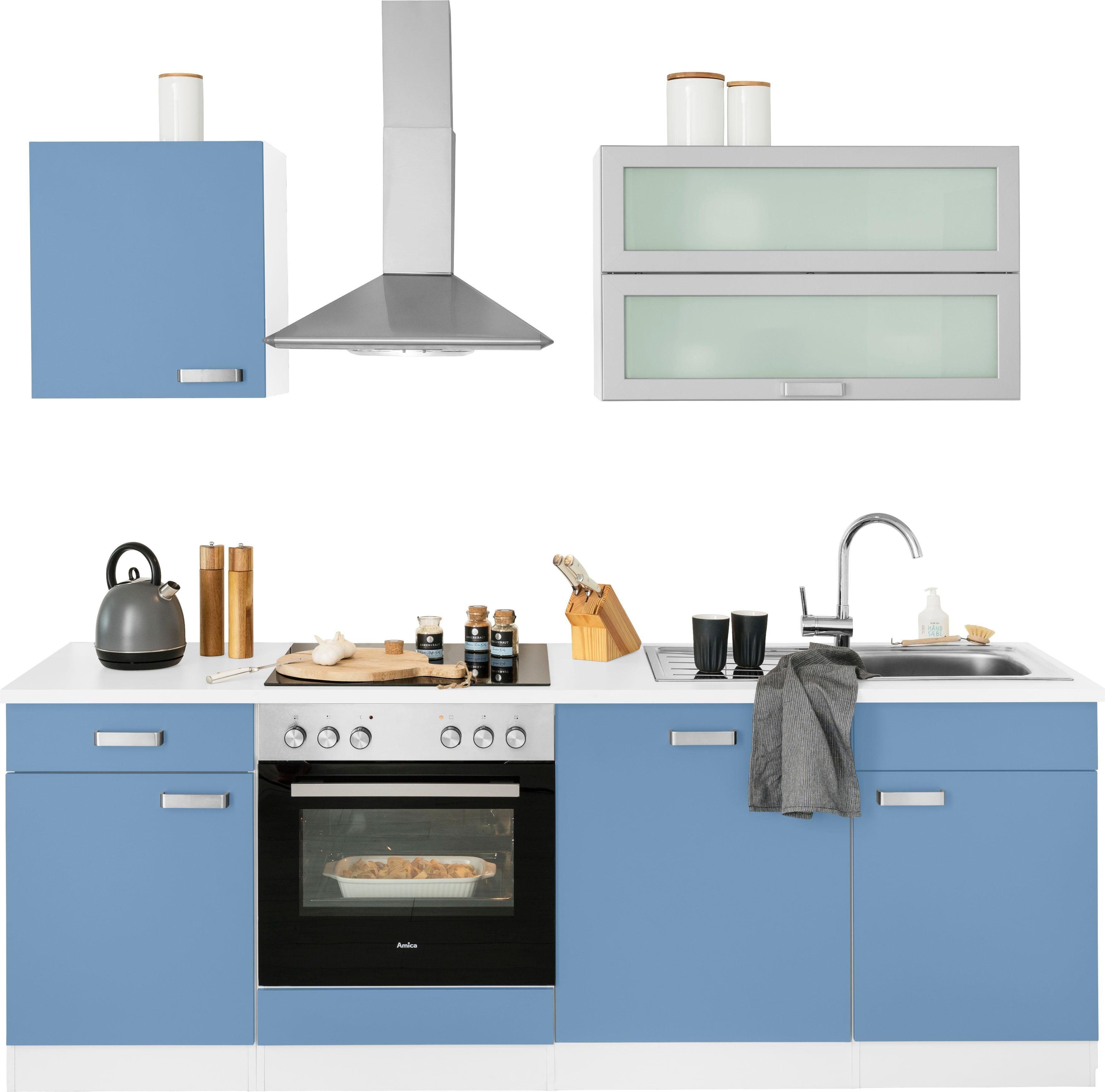 wiho Küchen Küchenzeile Husum, ohne E-Geräte, Breite 220 cm, Metallgriffe