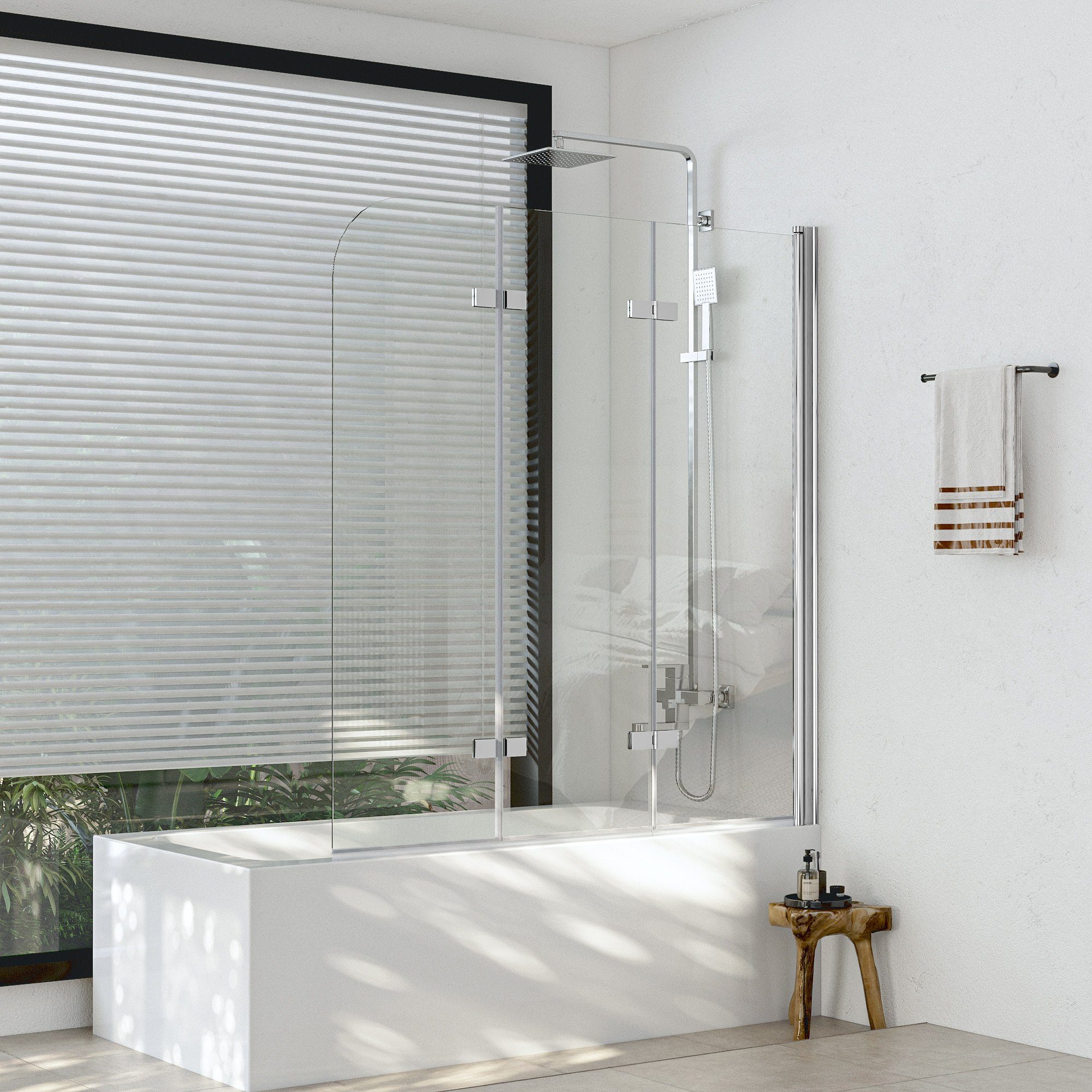 Boromal Badewannenaufsatz Duschwand für Badewanne 140x140cm 3-teilig  Faltbar Badewannenfaltwand, (Klarglas), Badewannenfaltwand Glaswand 6mm ESG  Glas