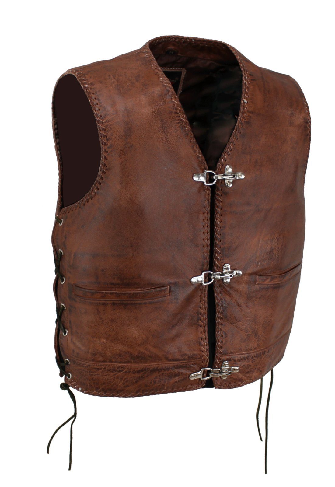 Motorradweste Lederweste Herren Motorrad Leder Weste Biker Kutte Club Custom