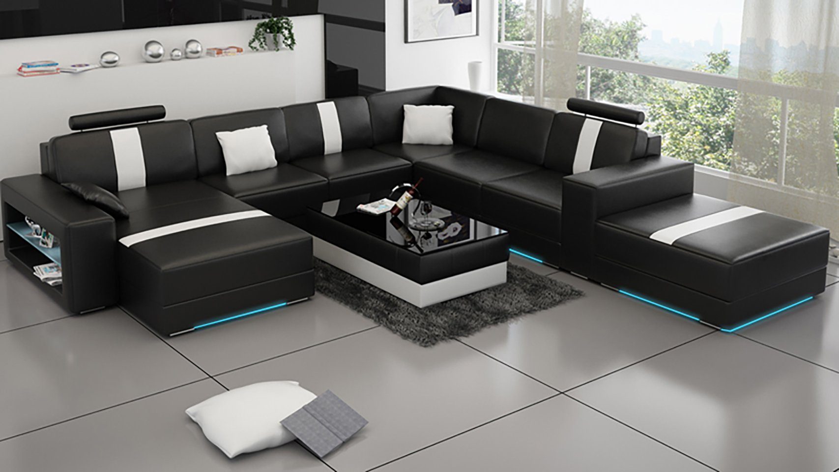 JVmoebel Ecksofa, Ledersofa U-Form Couch Wohnlandschaft Ecksofa Design Modern Sofa