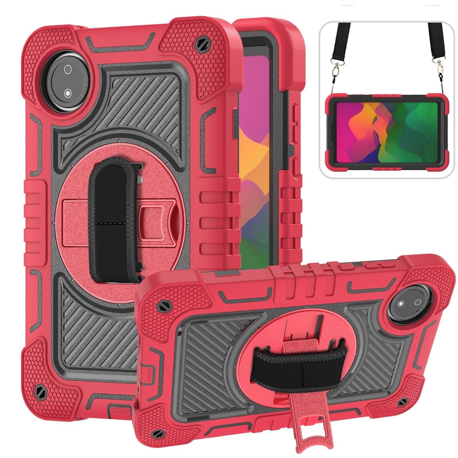 Wigento Tablet-Hülle Für Xiaomi Redmi Pad SE 8.7 360 Grad Rotation Hybrid PC Hülle Case Rot, 360-Grad Rotation, Schultergurt und Ständer
