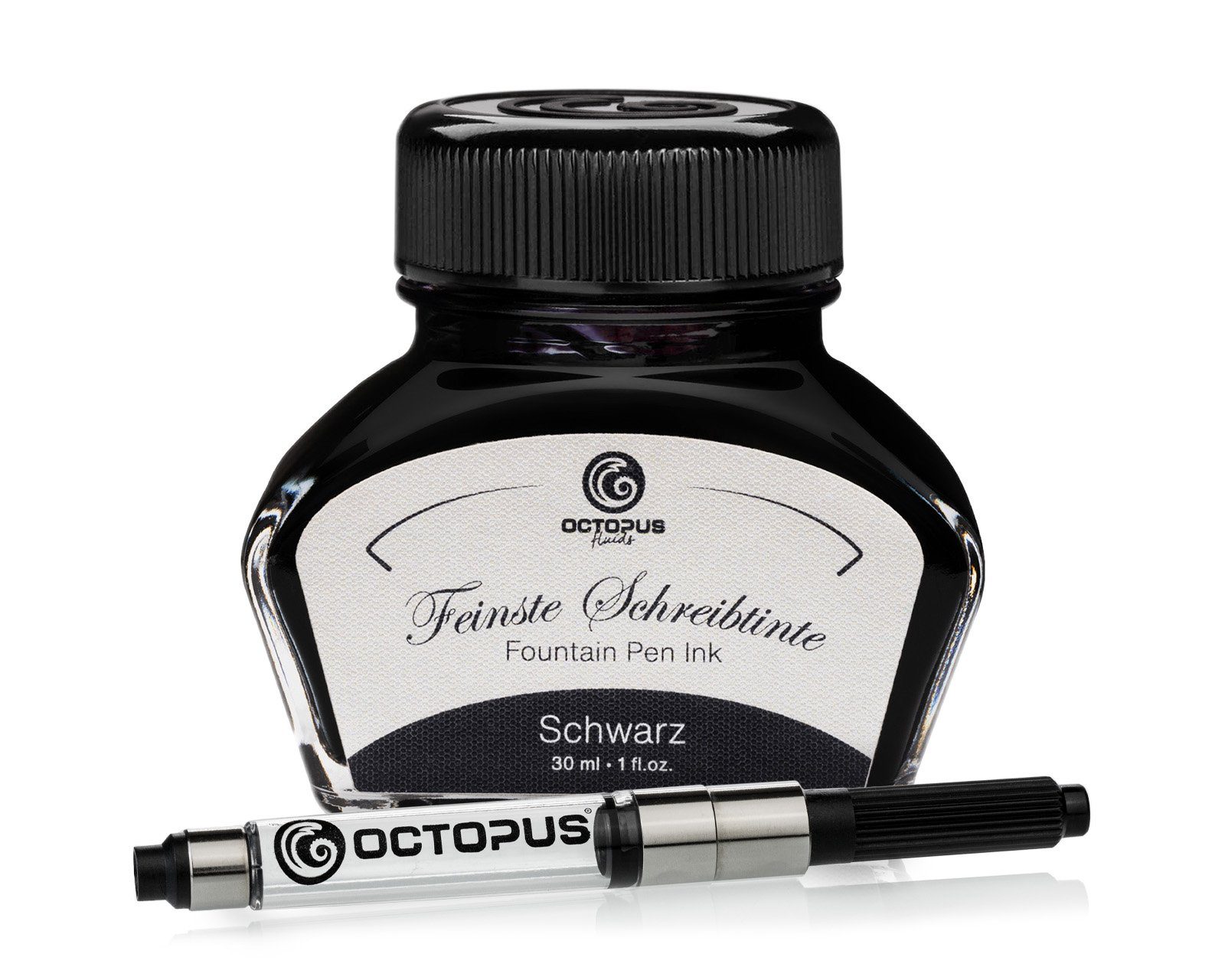OCTOPUS Fluids Schreibtinte Schwarz 30 ml mit Konverter Tintenglas (Set, 0-tlg)