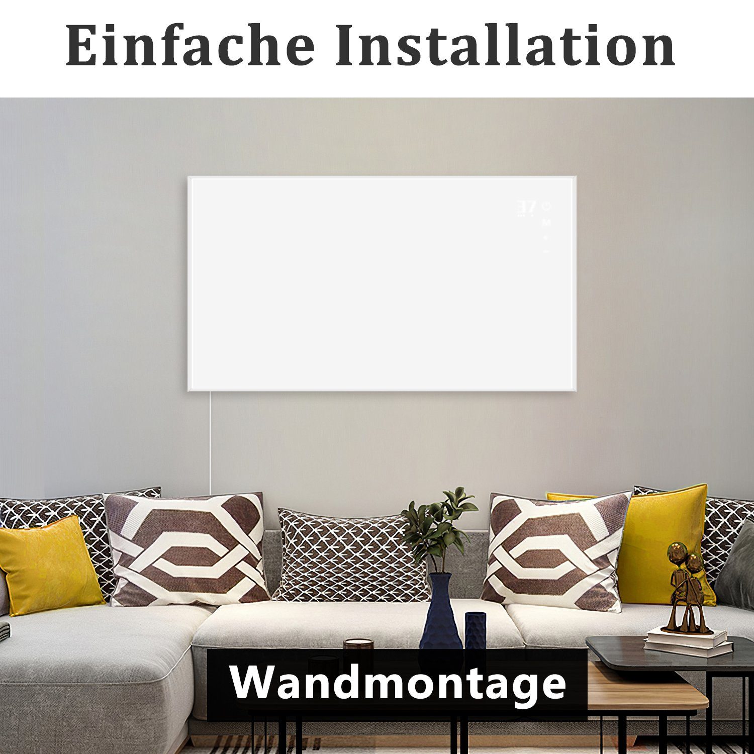ZMH Infrarotheizung Wandheizung mit Fernbedienung Energieeinsparung Schlafzimmer Hotel, Wand- oder Deckenmontage mit Timer, 450W