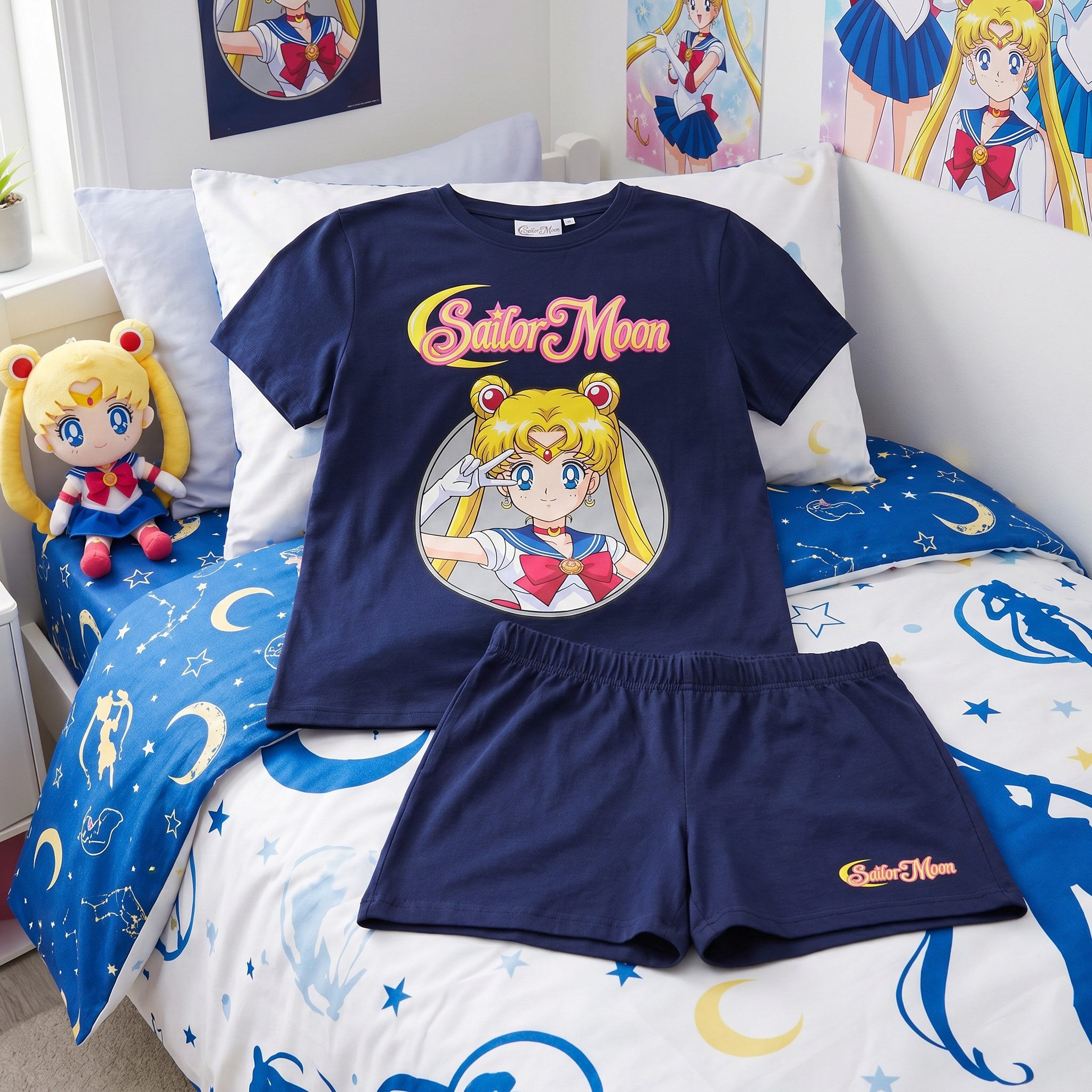 Sailor Moon Schlafanzug Anime Sailor Moon Mädchen Schlafanzug Pyjama Shirt Shorts Gr. 134 bis 164 Baumwolle – Bild 3 von 5