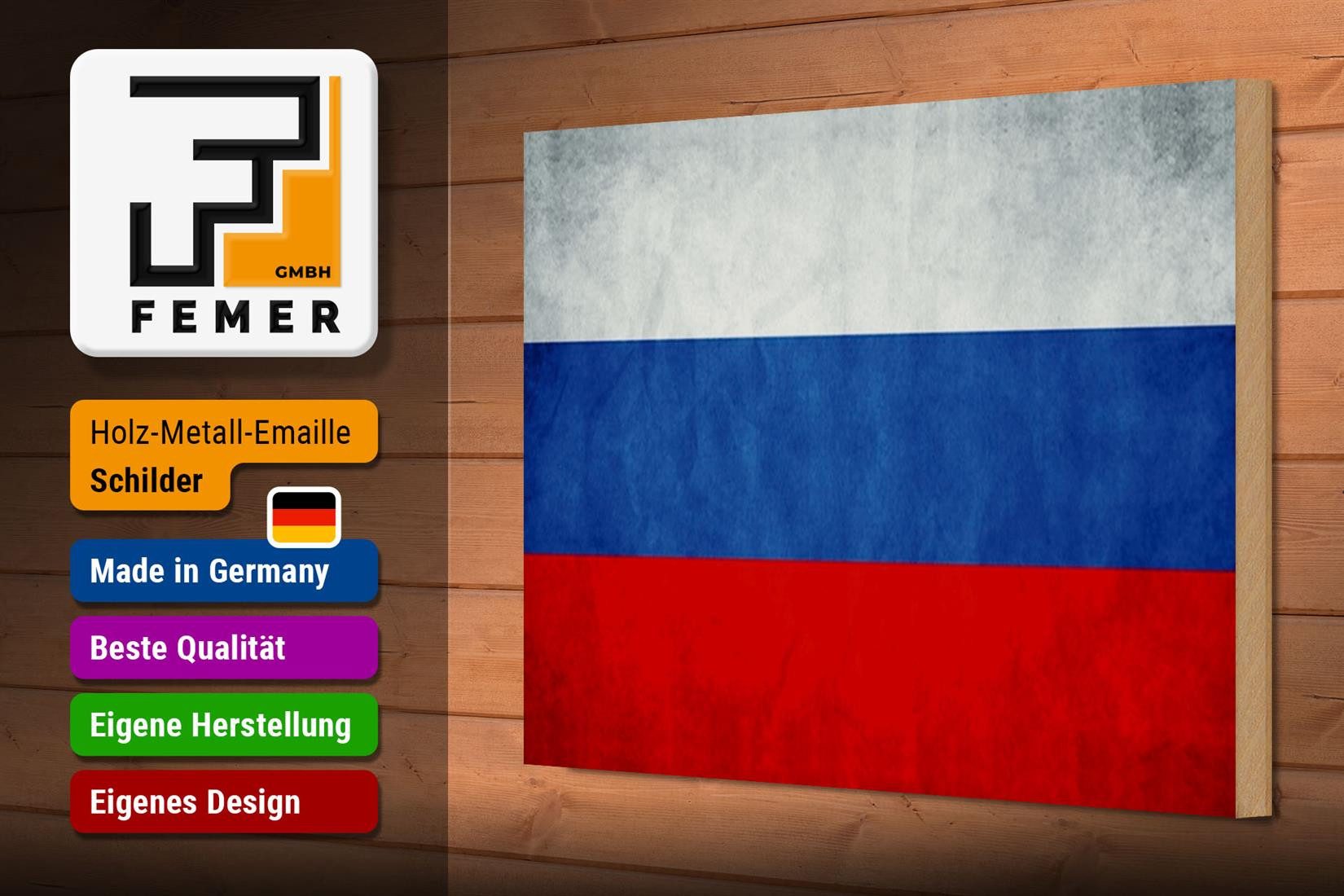 Femer GmbH Holzbild Flagge 30x20cm Russland Fahne Russia Flag, Flaggen (1 St), Glatte Holzfaserplatte (MDF), vorn beschichtet