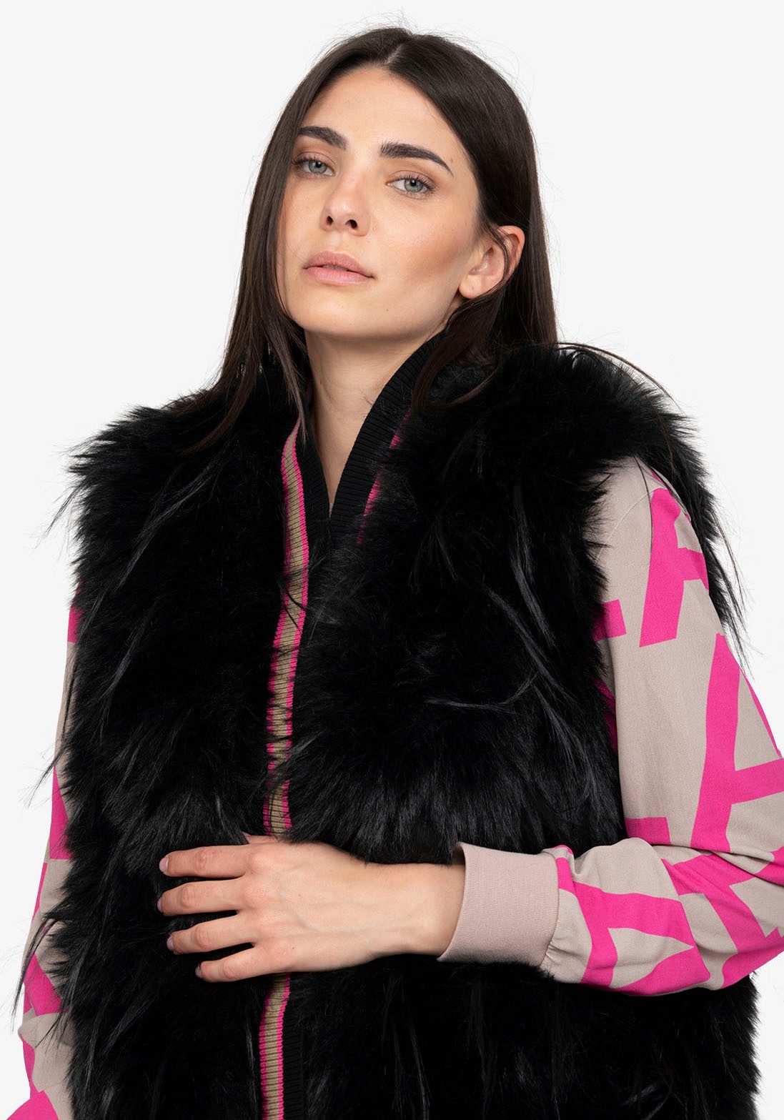 Sportalm Kitzbühel Fellimitatweste mit kontrastfarbener Einfassung